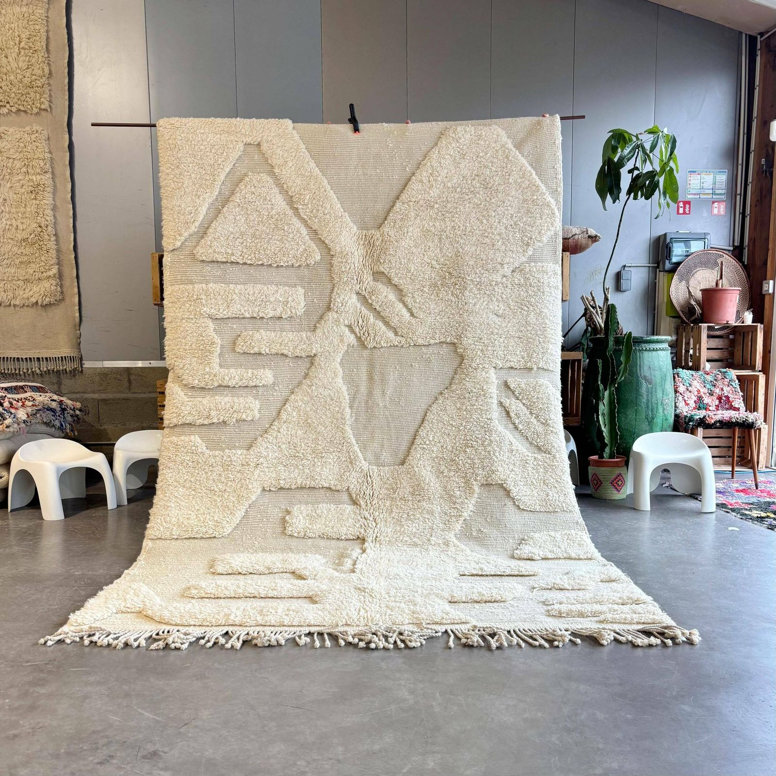 Modern Moroccan Beni Ouarain Wool Rug Cm – Natural Cream With Geometric Pattern   Beni Ourain Carpet   Contemporary Rug   Shaggy Rug