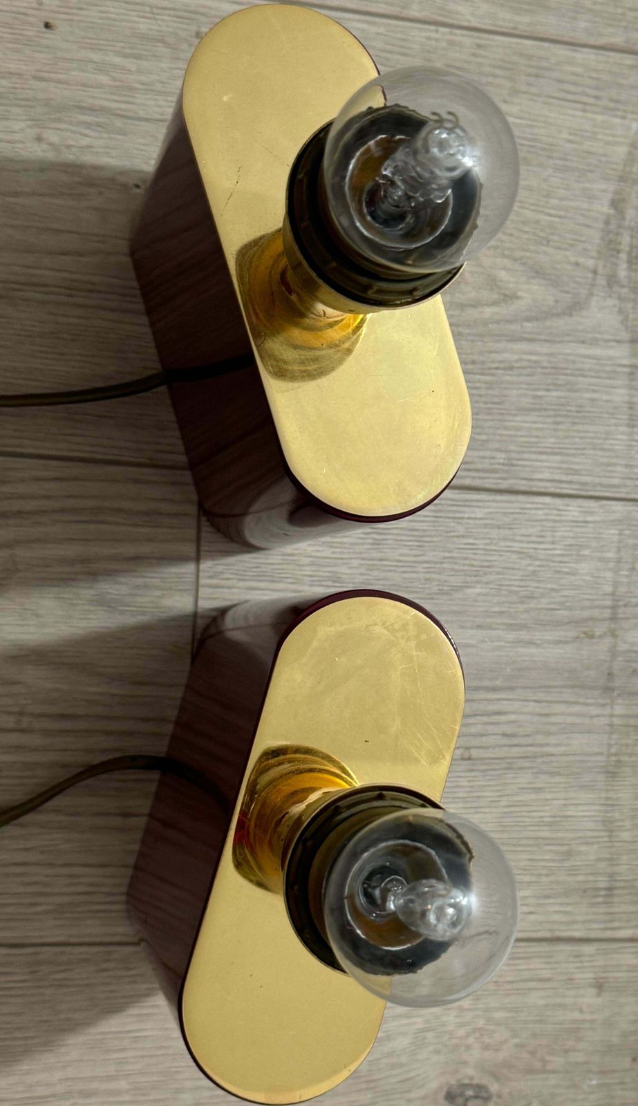 Pair Of Table Lamps In Red Lacquer & Brass Made In Belgium Circa 1970s photo vinterior