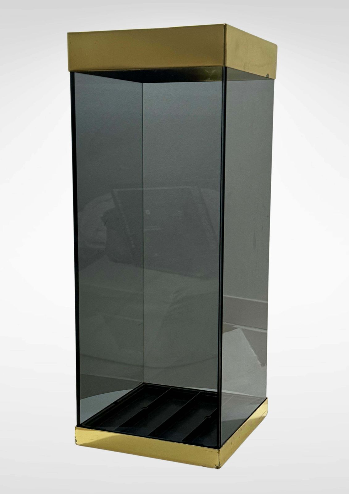 Umbrella Stand In Smoked Glass & Brass By Umberto Mascagni Italian Design Signed photo furniture