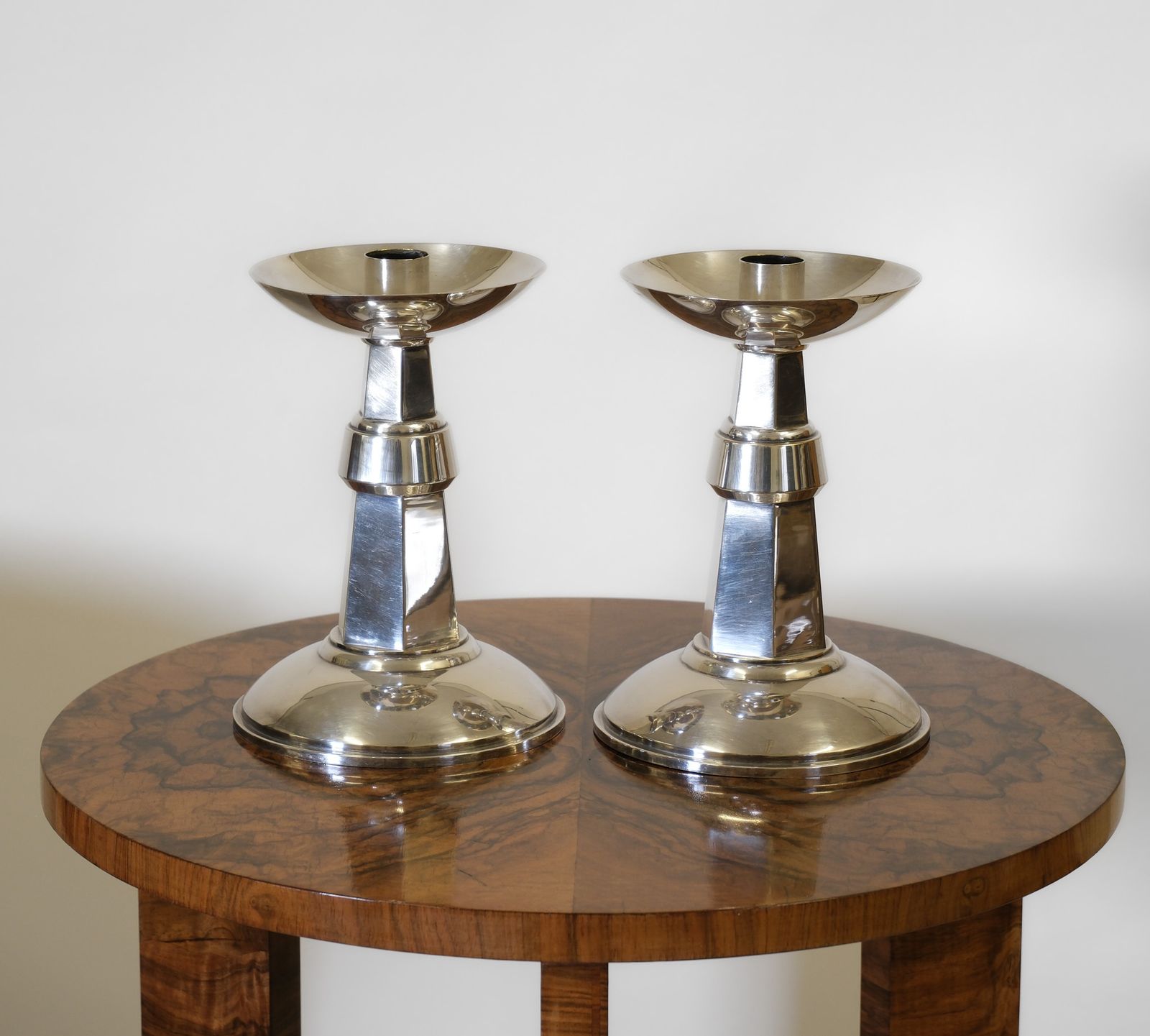 Pair Of English Art Deco Large Silver Plated Candlesticks 1930s photo Home Decor