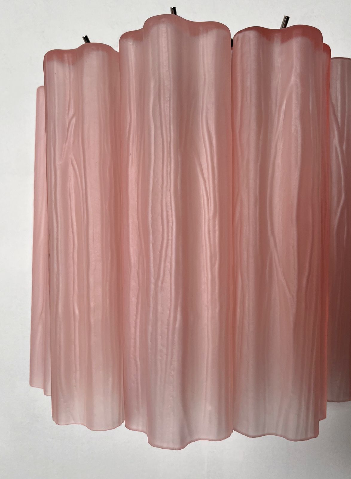 Fantastic Pair Of Murano Glass Tube Wall Sconces   5 Pink Etched Glass Tube photo vintage