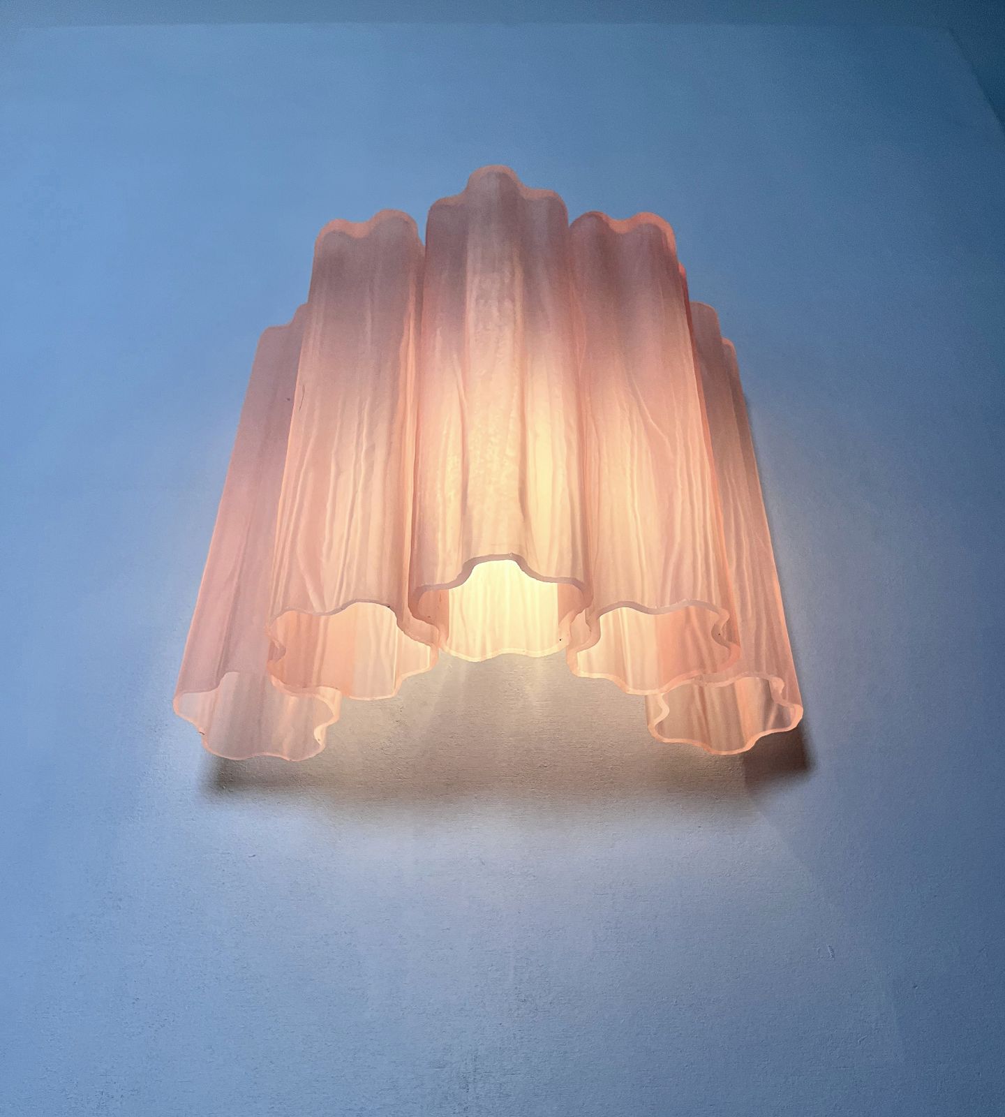 photo for sale Fantastic Pair Of Murano Glass Tube Wall Sconces   5 Pink Etched Glass Tube