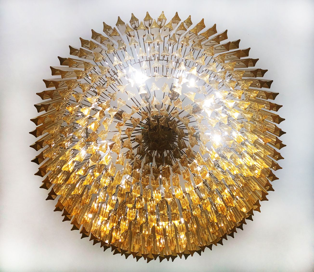 Large Triedri Murano Glass Chandelier   391 Prims Clear Amber photo 5520.0