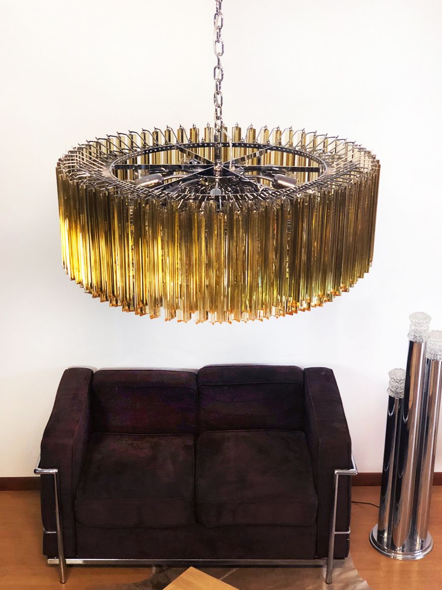 5520.0 Large Triedri Murano Glass Chandelier   391 Prims Clear Amber photo