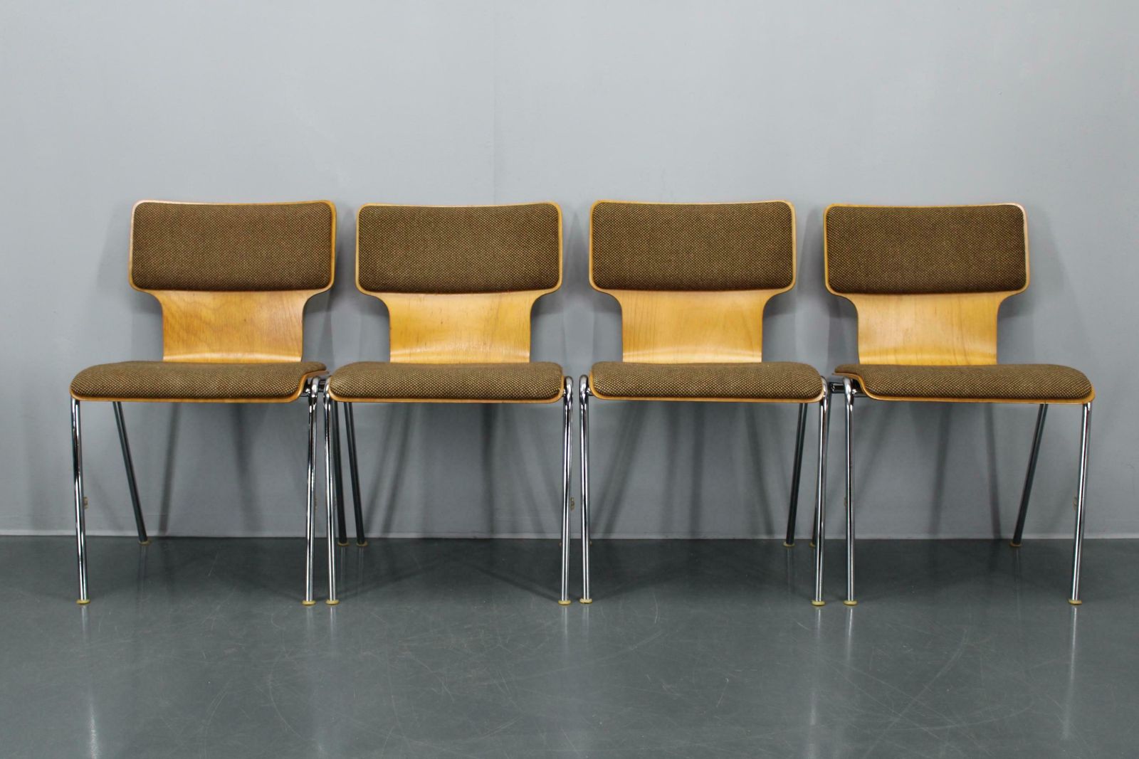 1970s Set Of Four Plywood Chairs With Fabric Upholstery , Germany photo furniture