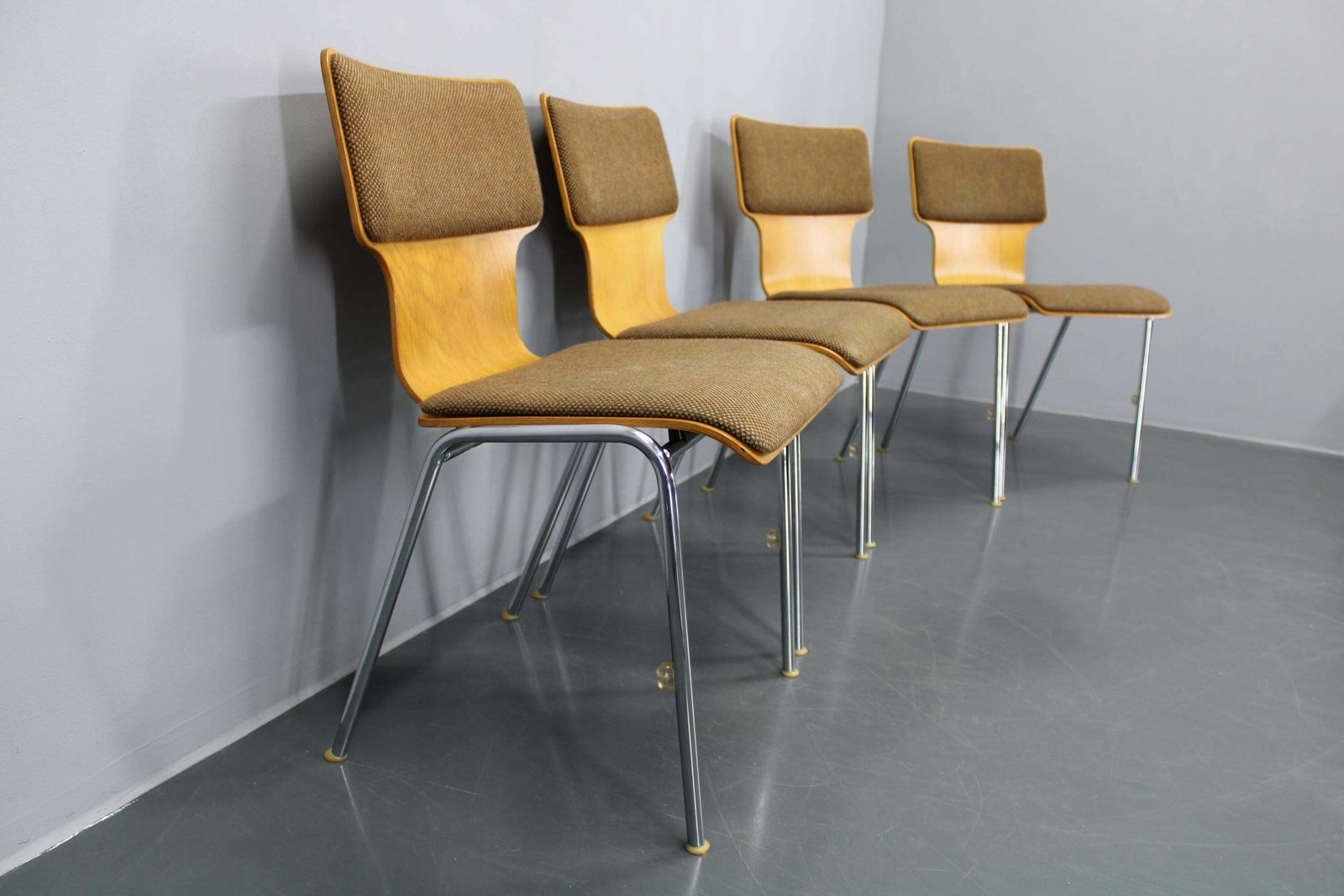 1970s Set Of Four Plywood Chairs With Fabric Upholstery , Germany photo Furniture