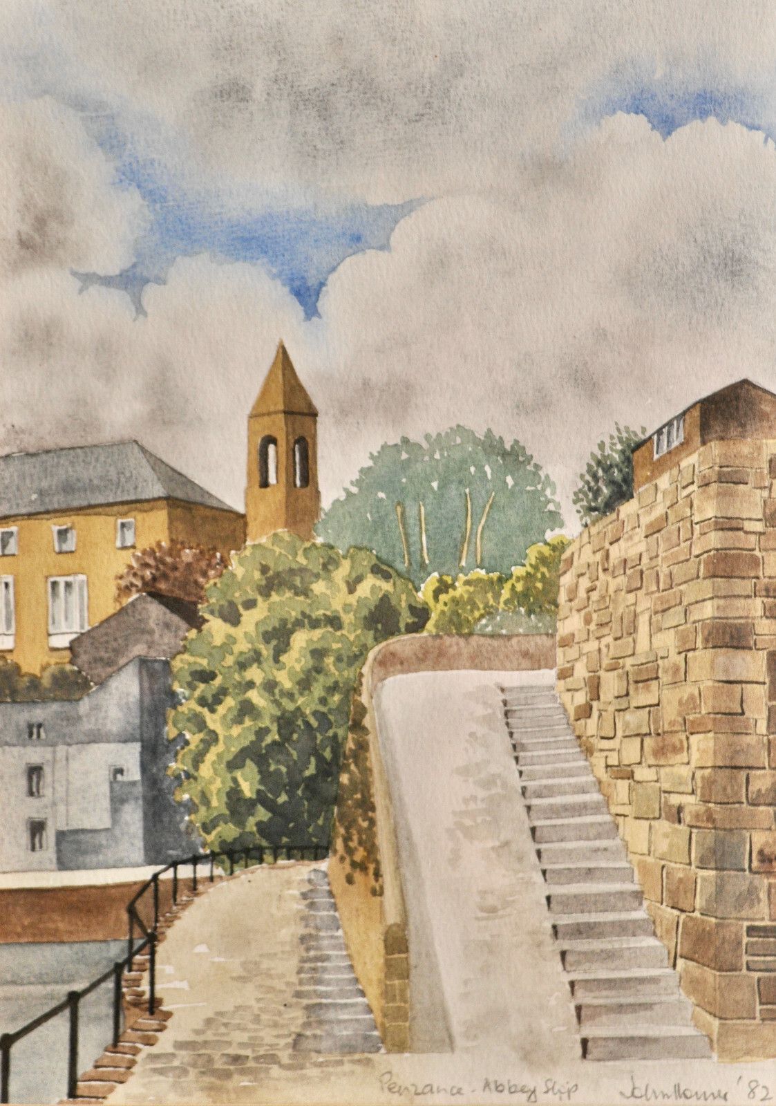Rev John Horner, 1982, Watercolour Painting, Penzance Abbey Slip, Cornwall photo furniture