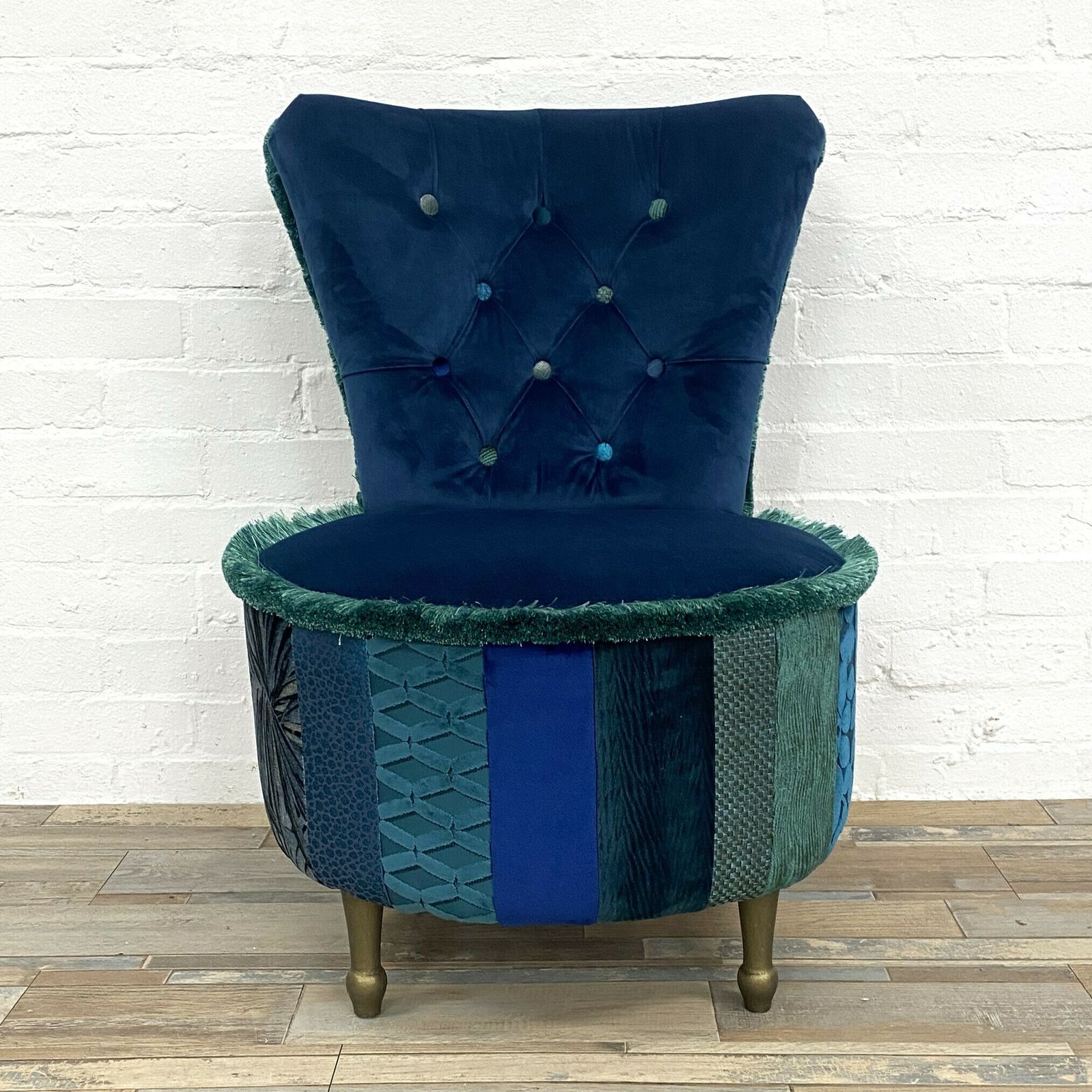 Mid Century Cocktail Chair In Blue & Green Velvets