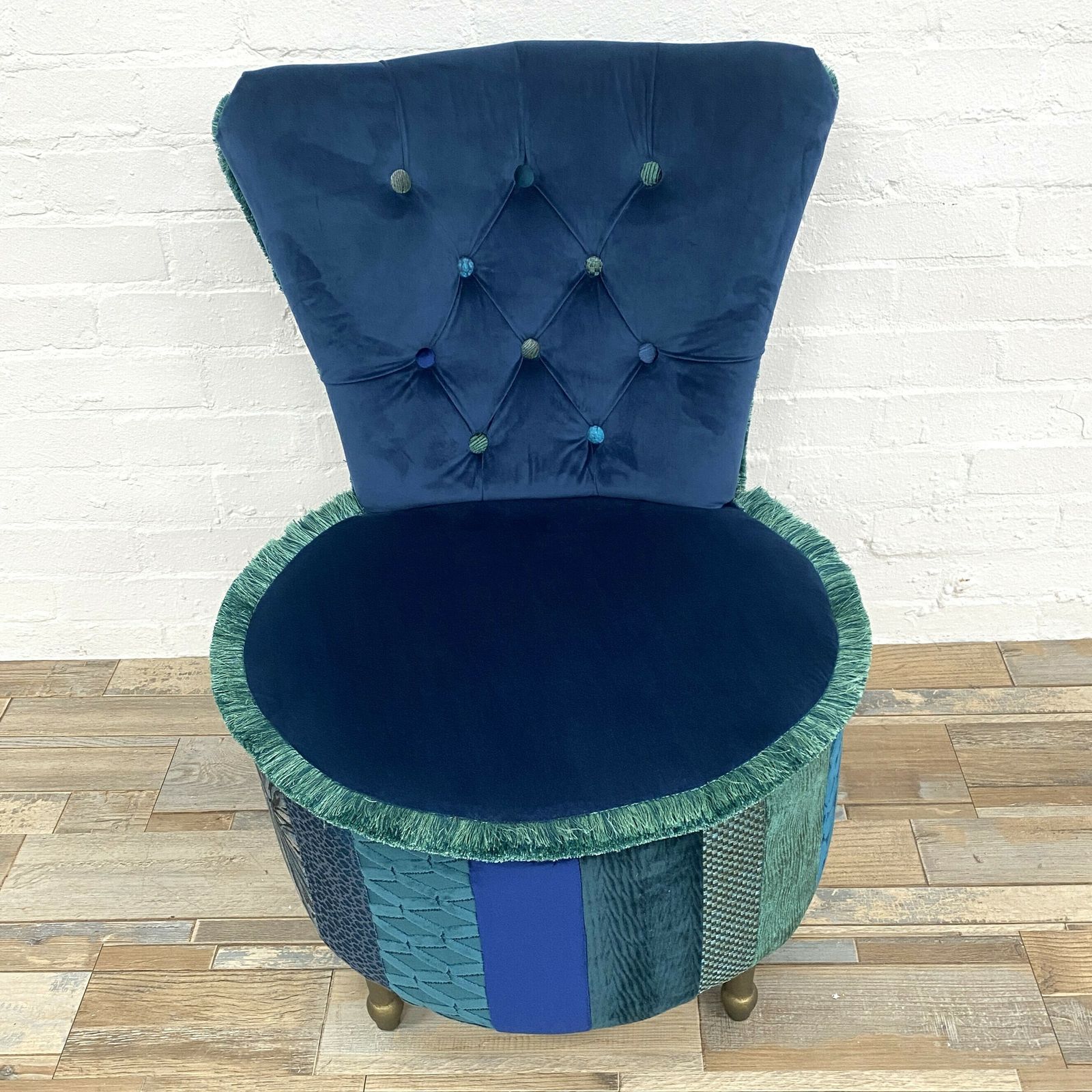 Mid Century Cocktail Chair In Blue & Green Velvets photo furniture