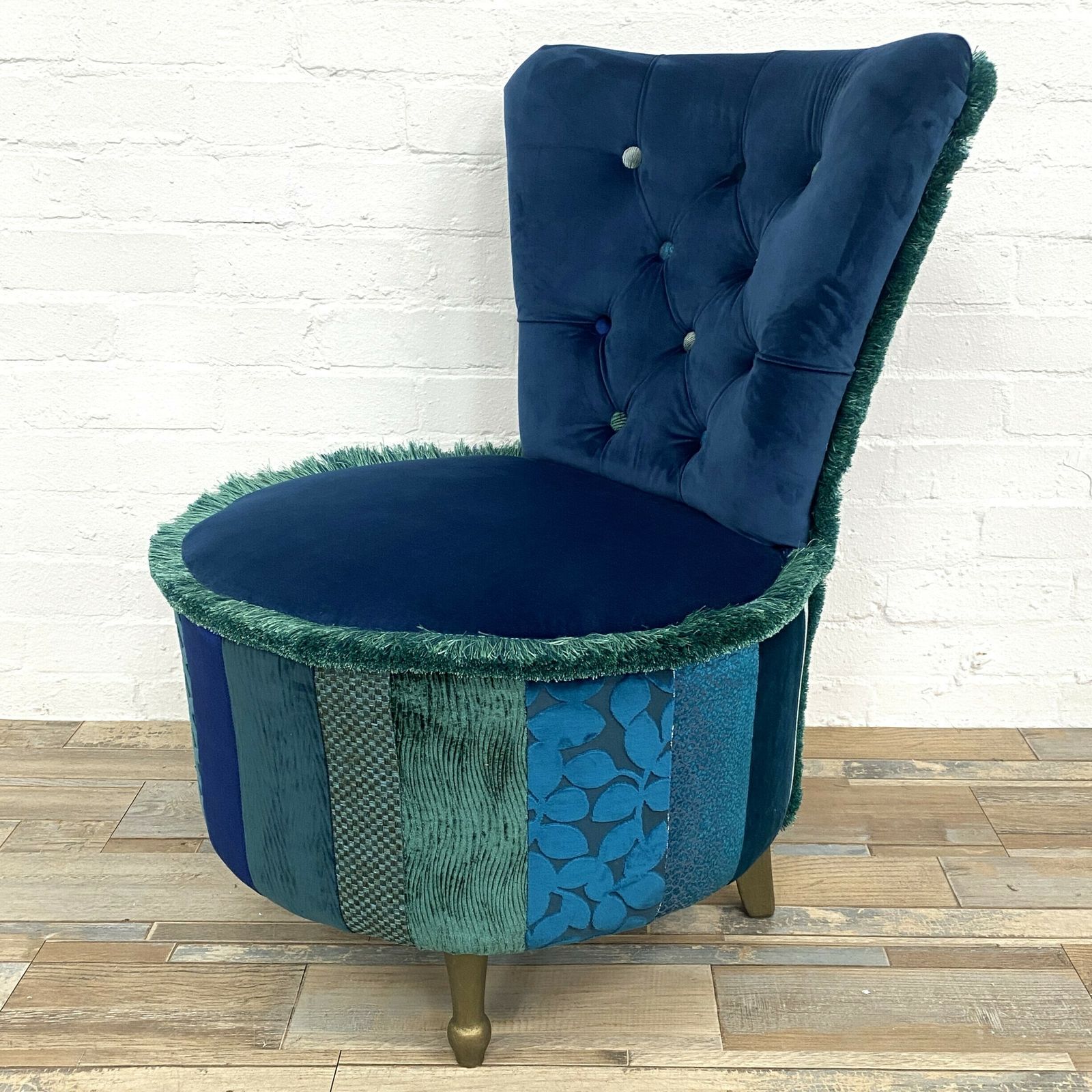 Mid Century Cocktail Chair In Blue & Green Velvets photo for sale
