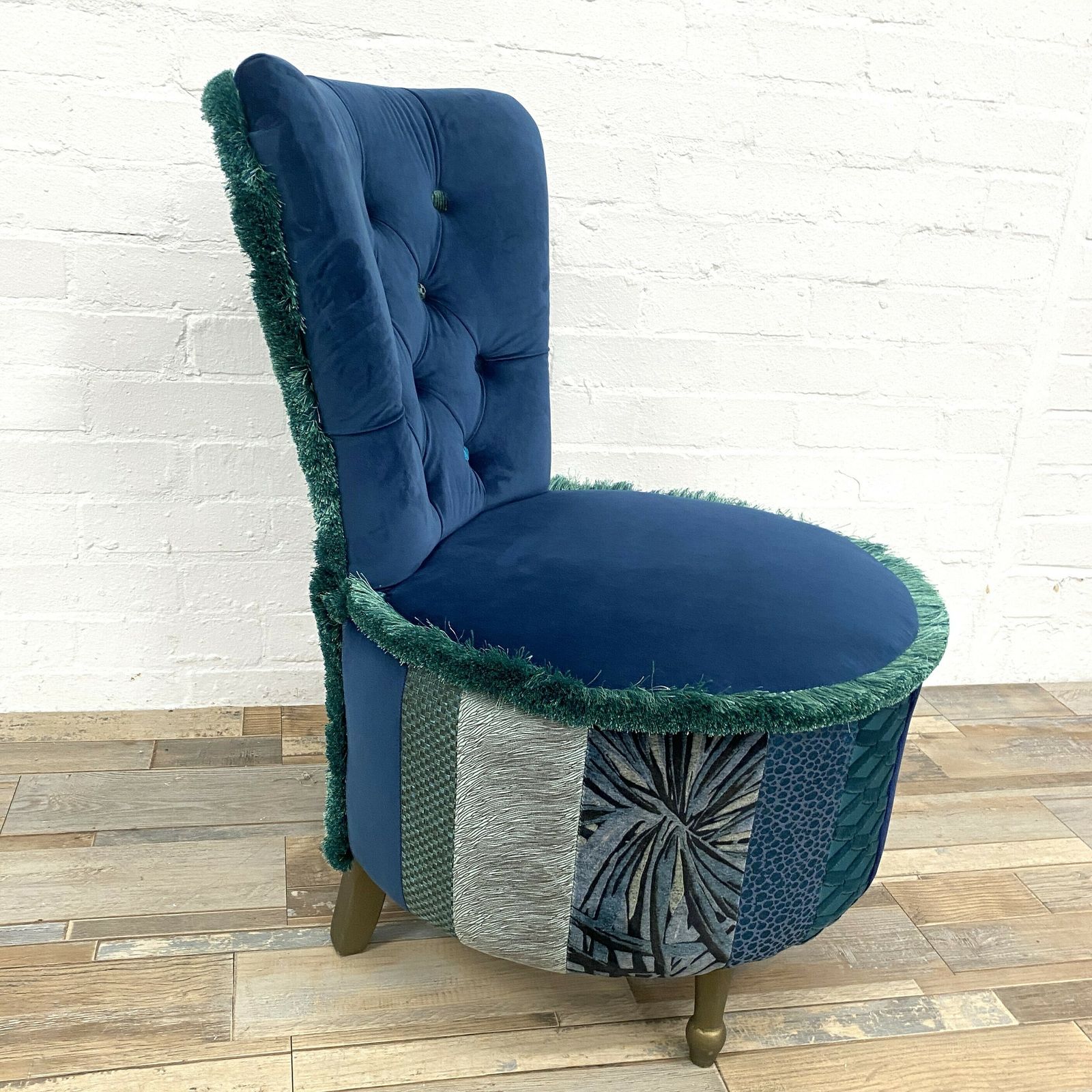 Mid Century Cocktail Chair In Blue & Green Velvets photo Furniture