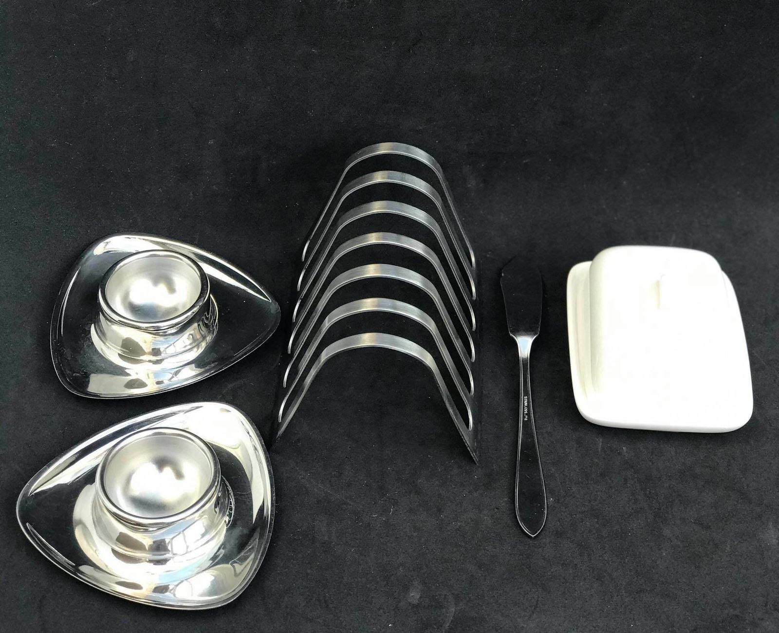 Egg Cups Breakfast Set For Two Alessi Stainless Steel Toast Rack And 2 Alessi Alfra Egg Cups Modernist Minimalist