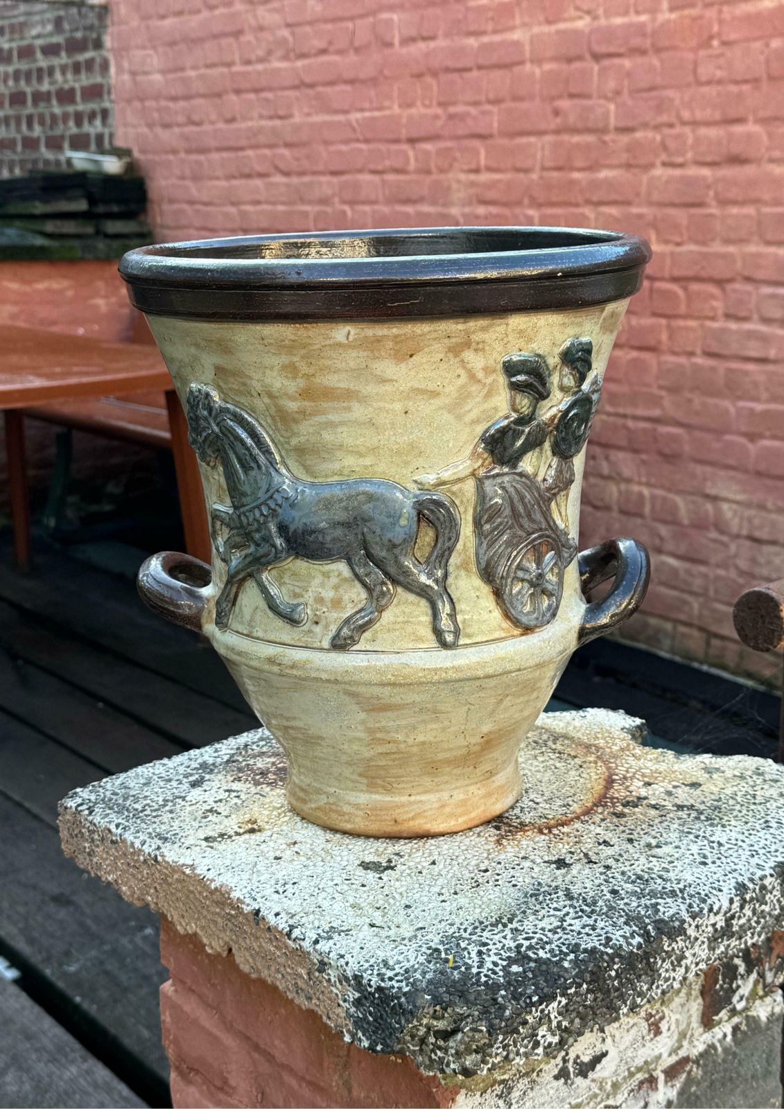 Art Deco Belgium Stoneware Jardiniere Planter Large Sized Bouffioulx Armogres photo furniture
