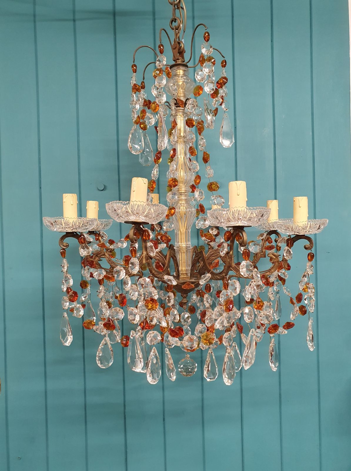 Early 20th Century French Chandelier With Orange Drips