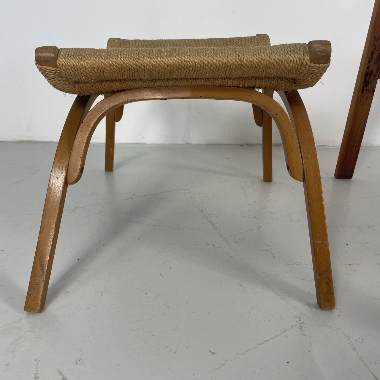 Mid Century Italian Wood And Chord Lounge Chair With Ottoman photo buy