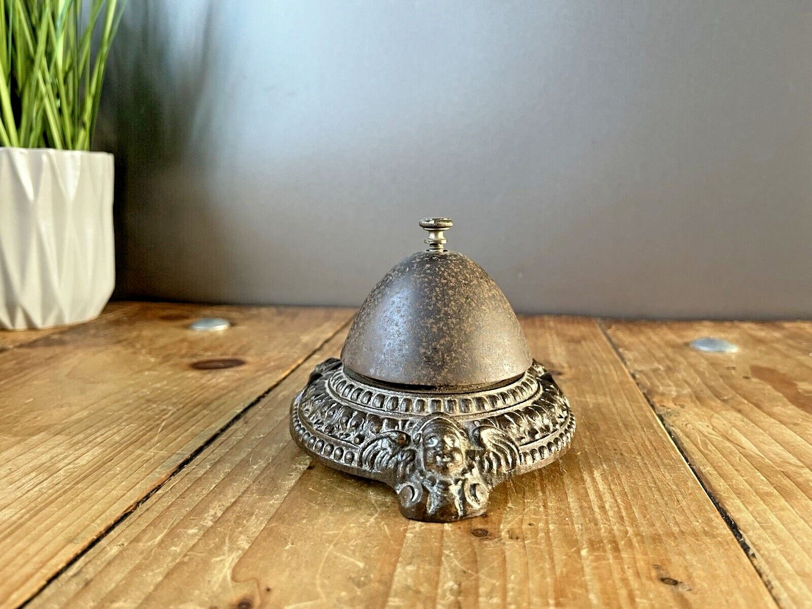 Antique Winged Cherub Reception Desk Twist Top Bell Shop Hotel Service Counter photo furniture
