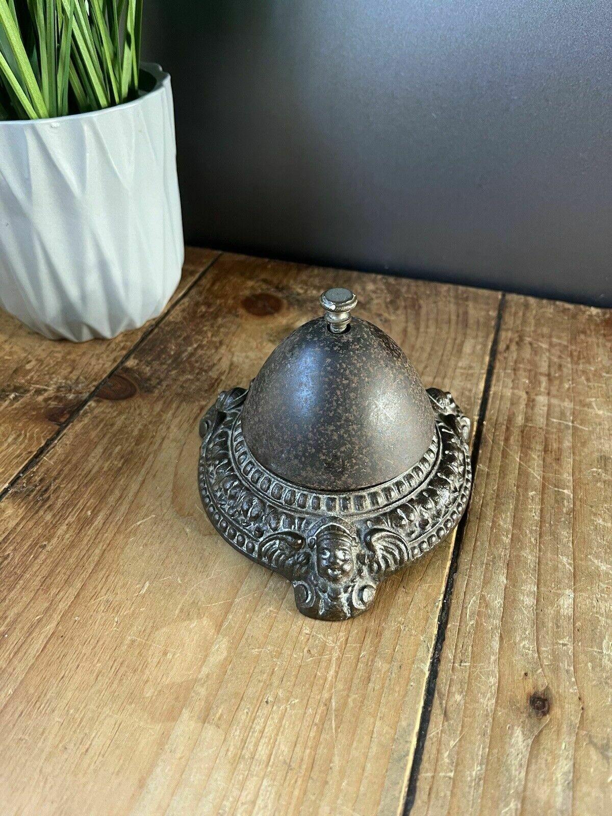 Antique Winged Cherub Reception Desk Twist Top Bell Shop Hotel Service Counter photo Home Decor