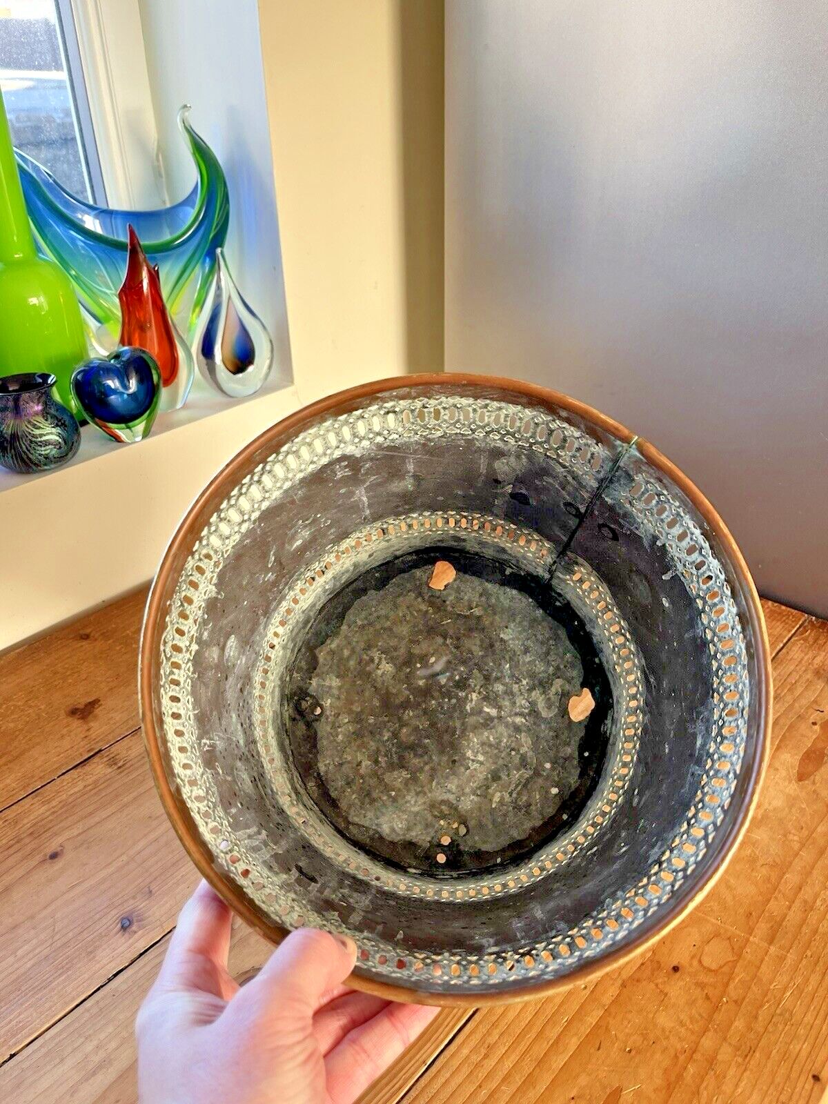 photo for sale Antique Brass Regency Lions Head Heart Fretwork Planter Plant Pot Jardiniere Af