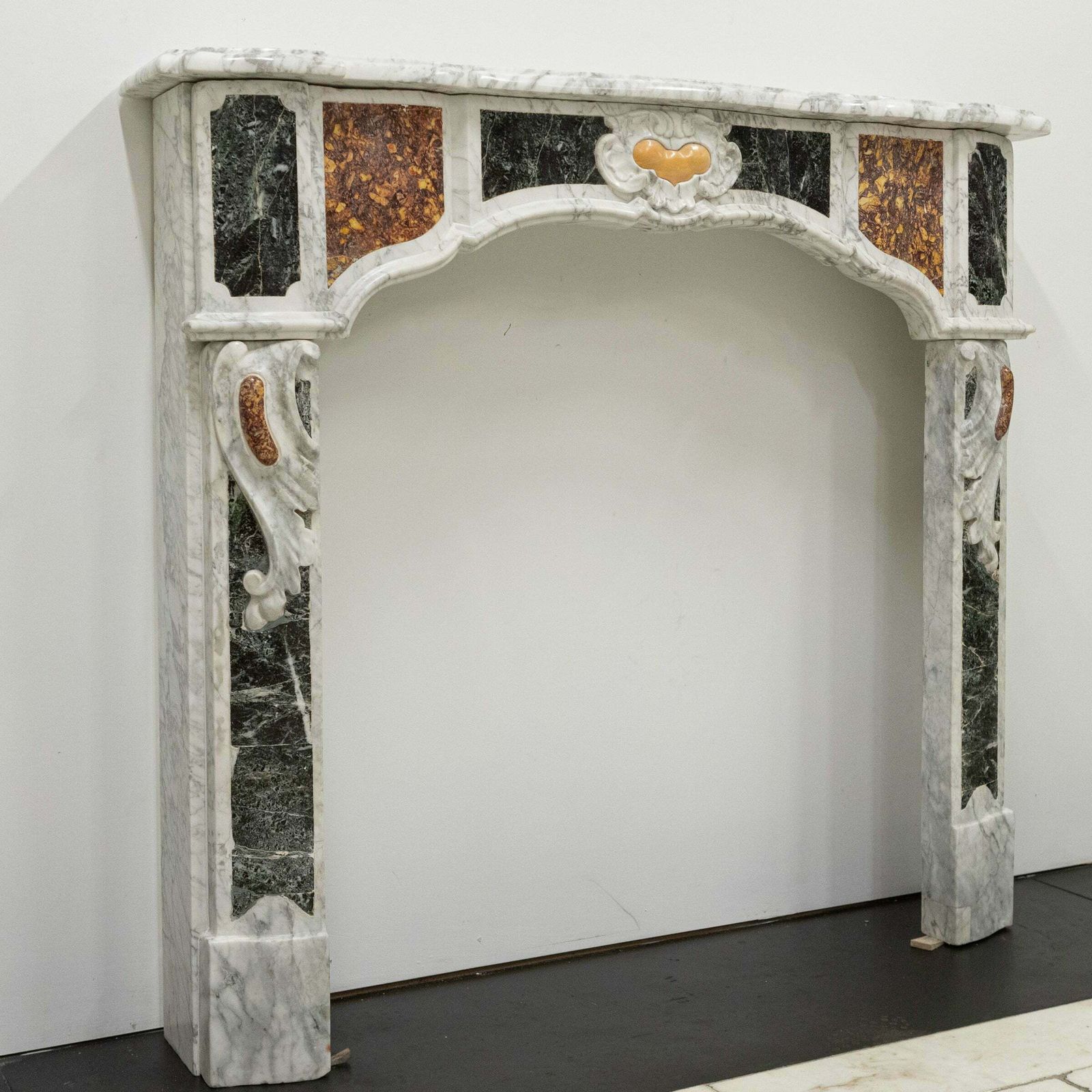 photo buy 18th Century French Provençal Carrara Brocatelle & Verde Marble Chimneypiece