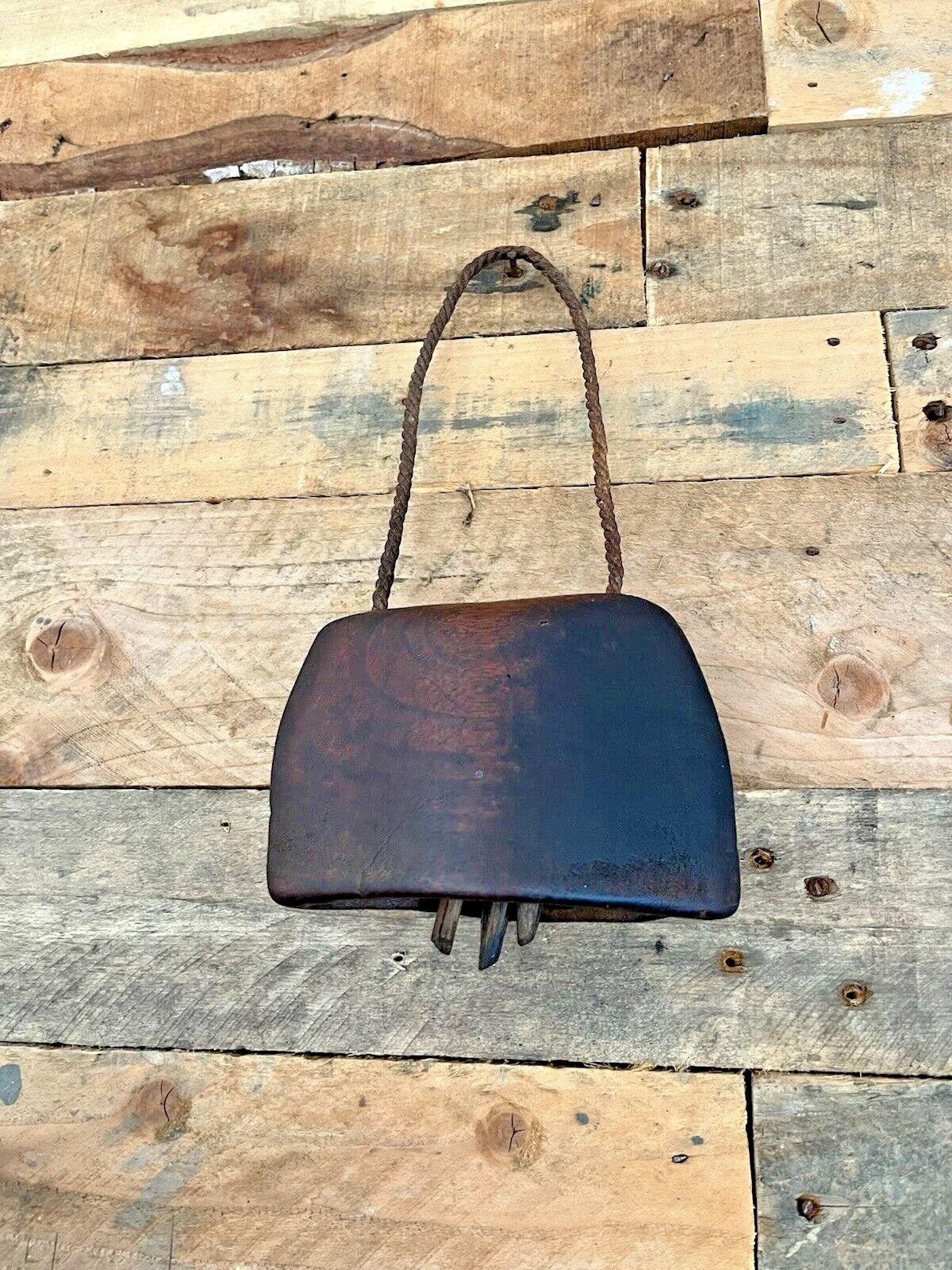 Antique C1900 Primitive Wooden Hand Carved Cow Bell Ringer Alpine Rustic Farm photo furniture