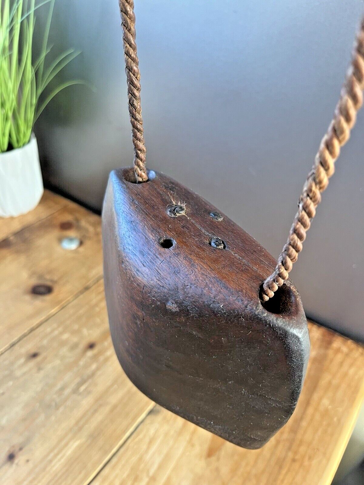 photo for sale Antique C1900 Primitive Wooden Hand Carved Cow Bell Ringer Alpine Rustic Farm