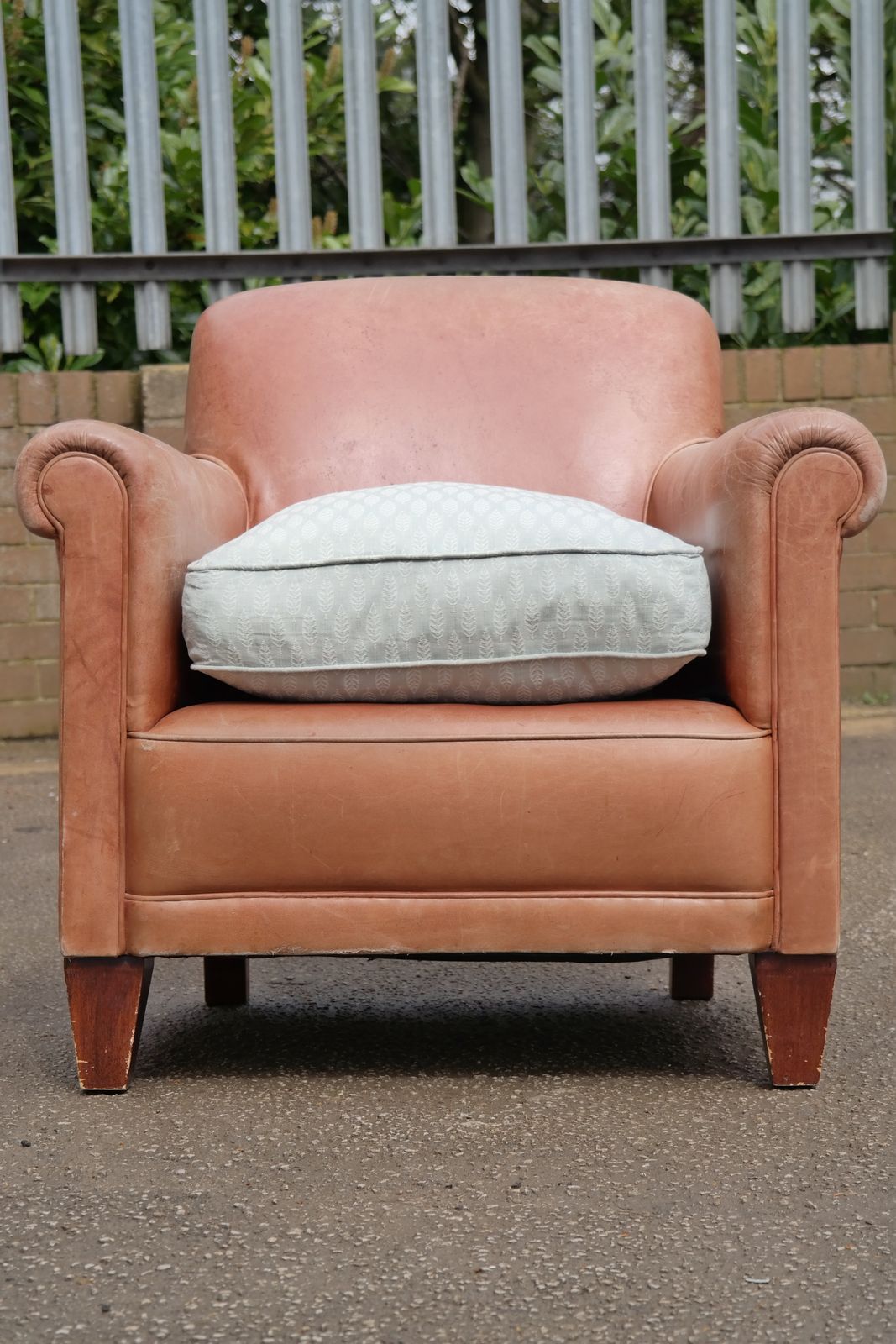 Laura Ashley Burlington Leather Library Club Fireside Leather Armchair Tan photo for sale