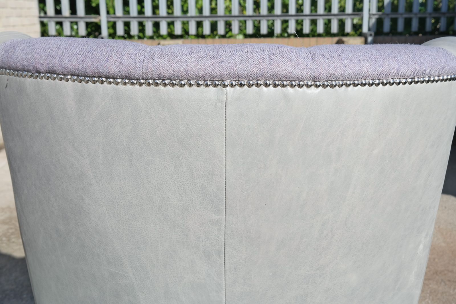 Superb Tetrad Mackenzie Leather & Tweed Chesterfield Armchair Grey photo for sale