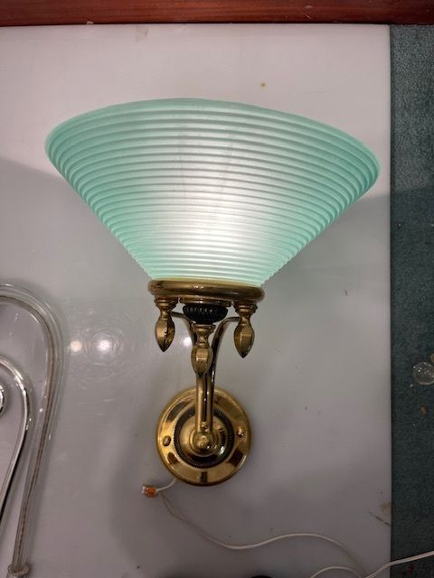 Large Brass Green Murano Glass Sconces Set Of 2 photo for sale