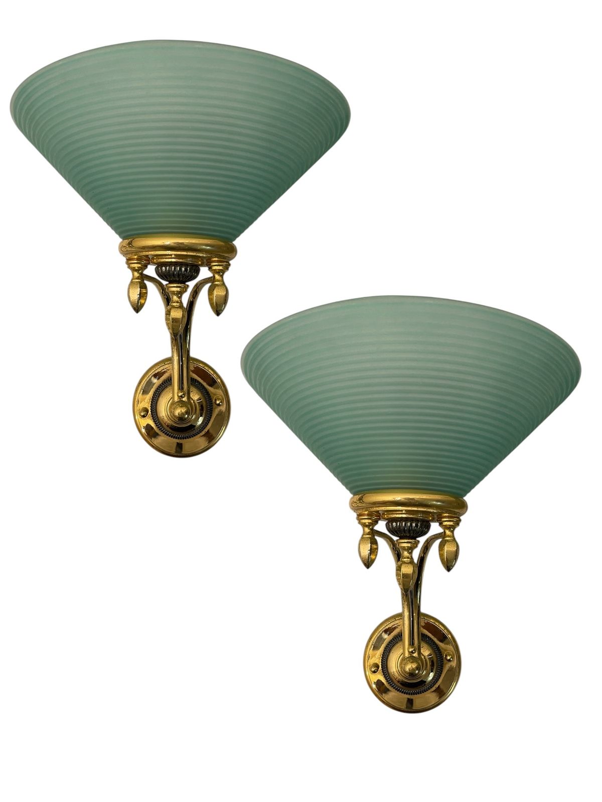 Large Brass Green Murano Glass Sconces Set Of 2