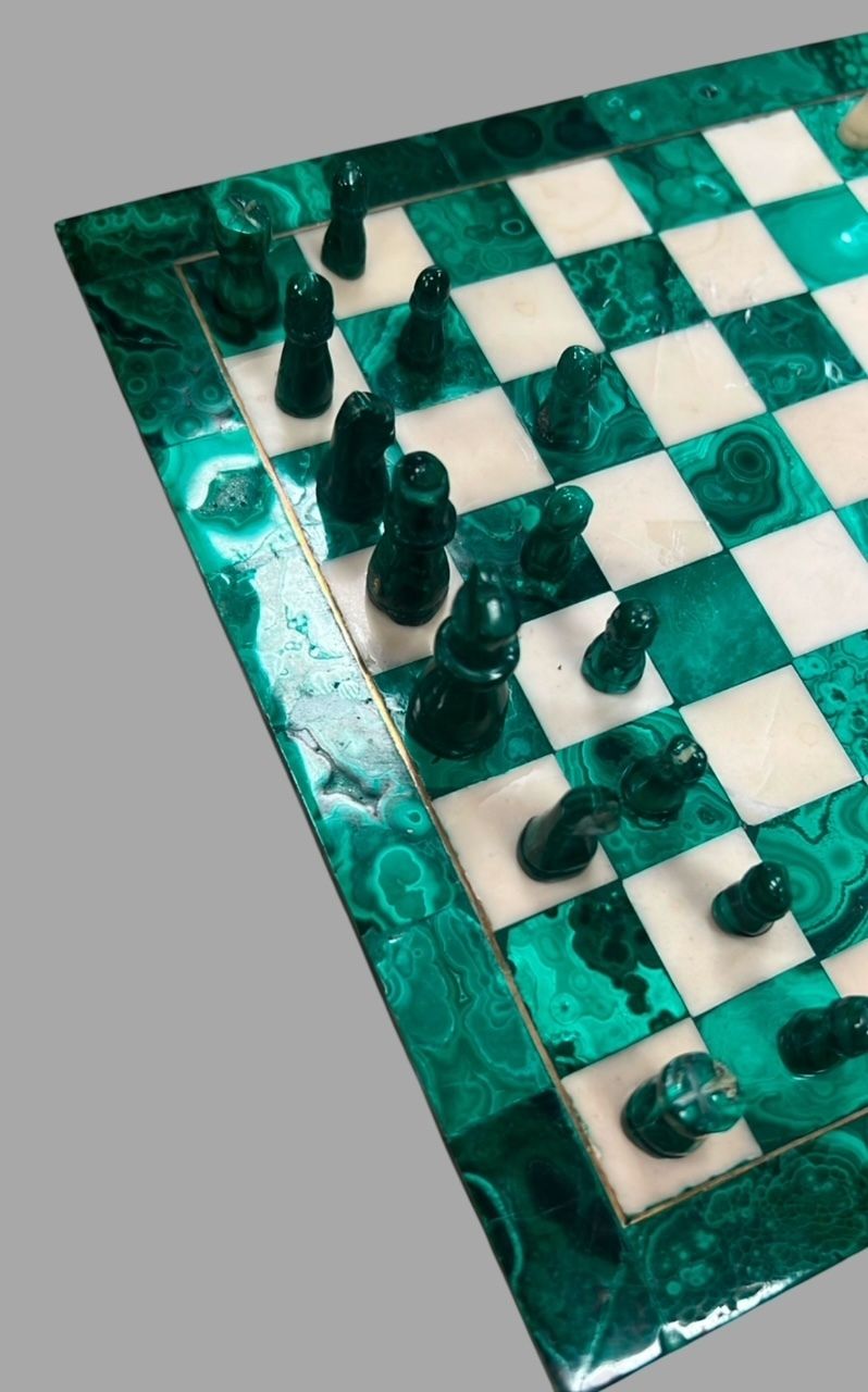 A Malachite And White Marble Chess Board photo Home Decor
