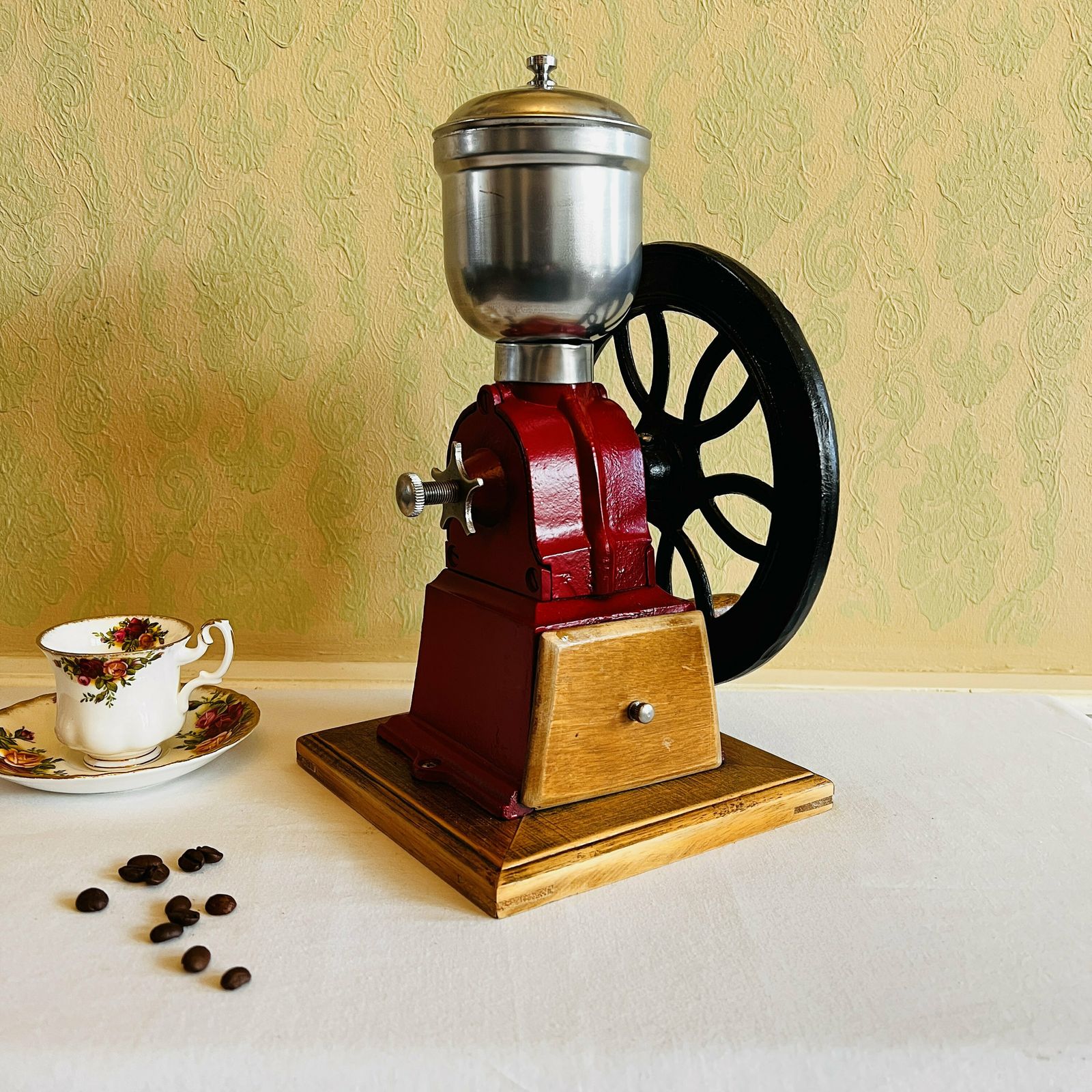 Vintage Coffee Grinder, Wood And Iron Cast, Vintage, Bar And Home Decor, Model Industrial Revolution photo Home Decor