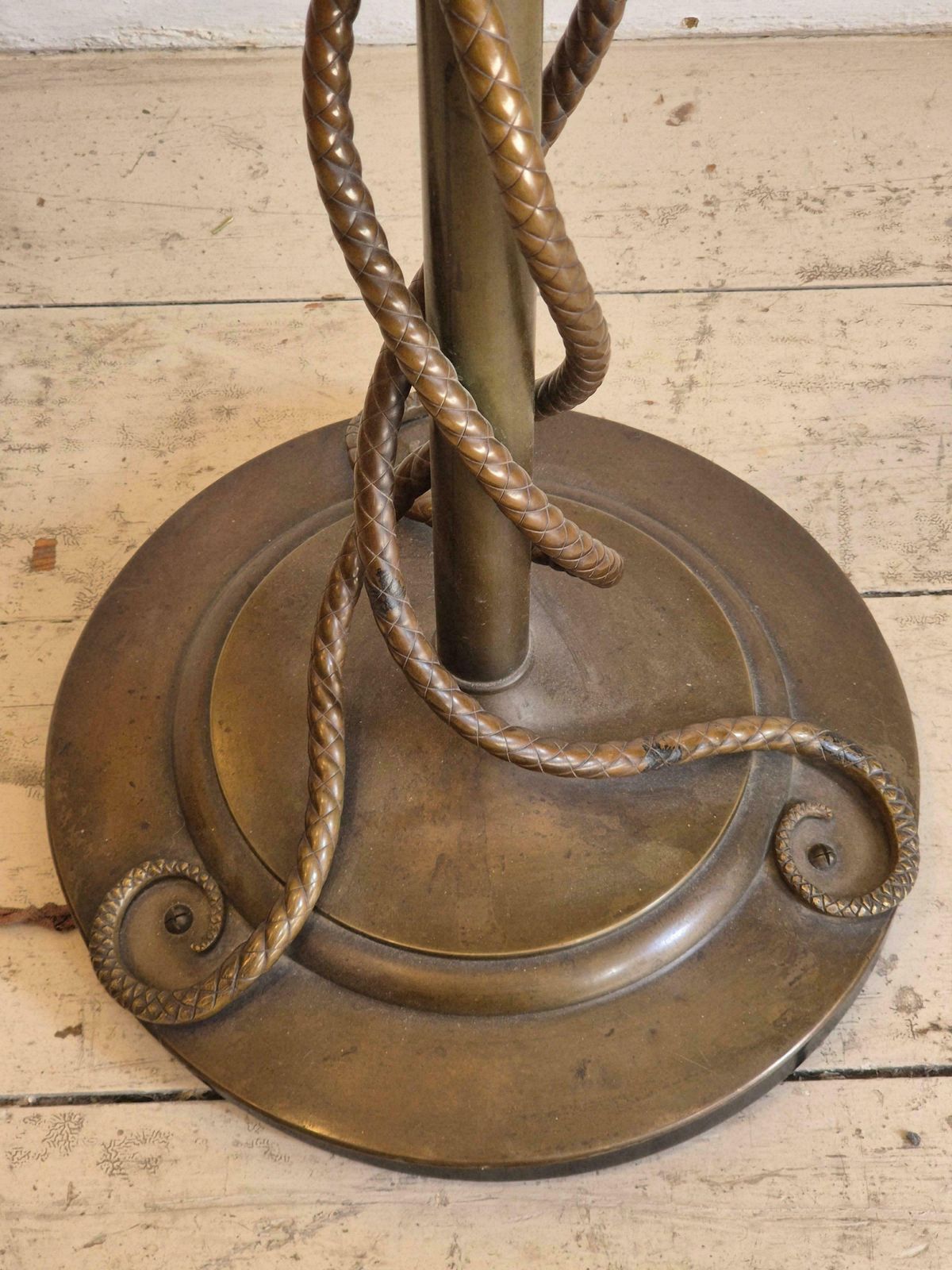 photo for sale Rare Exquisite Bronze Floor Lamp With Entwined Snakes, Early 1900s.