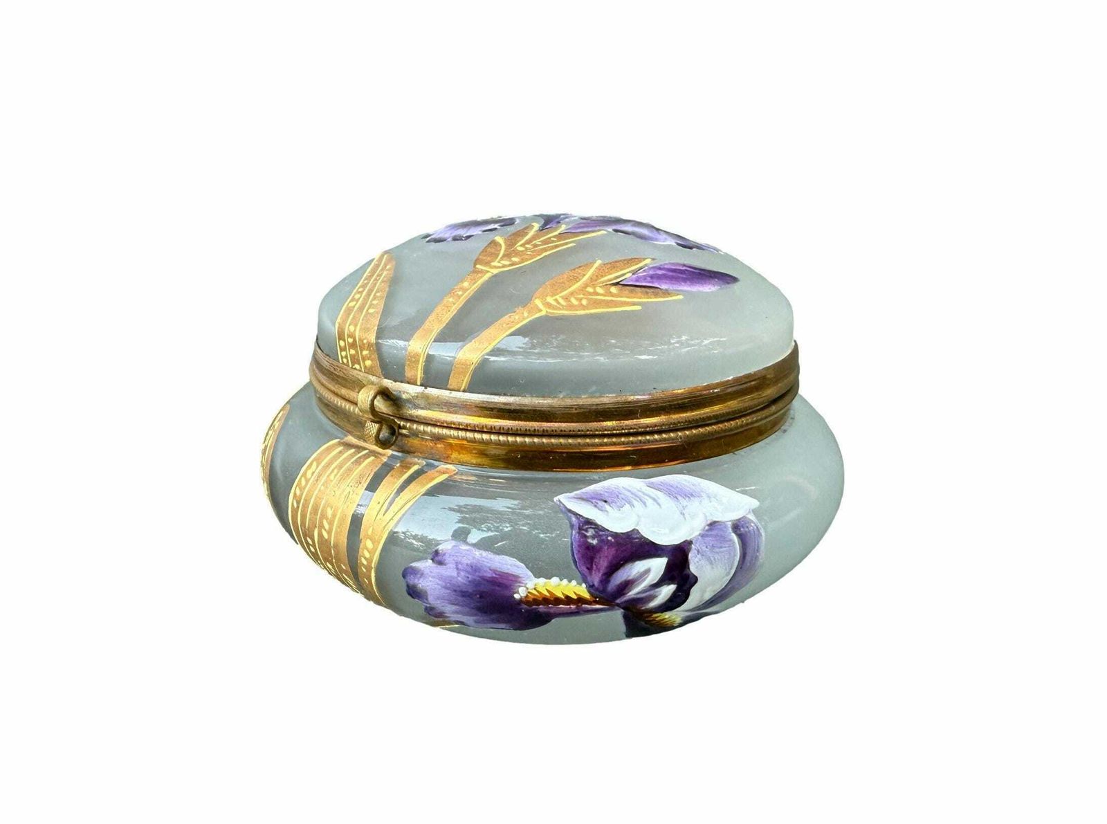 Art Nouveau Enamelled Glass Box Floral Decoration Gift For Her photo for sale