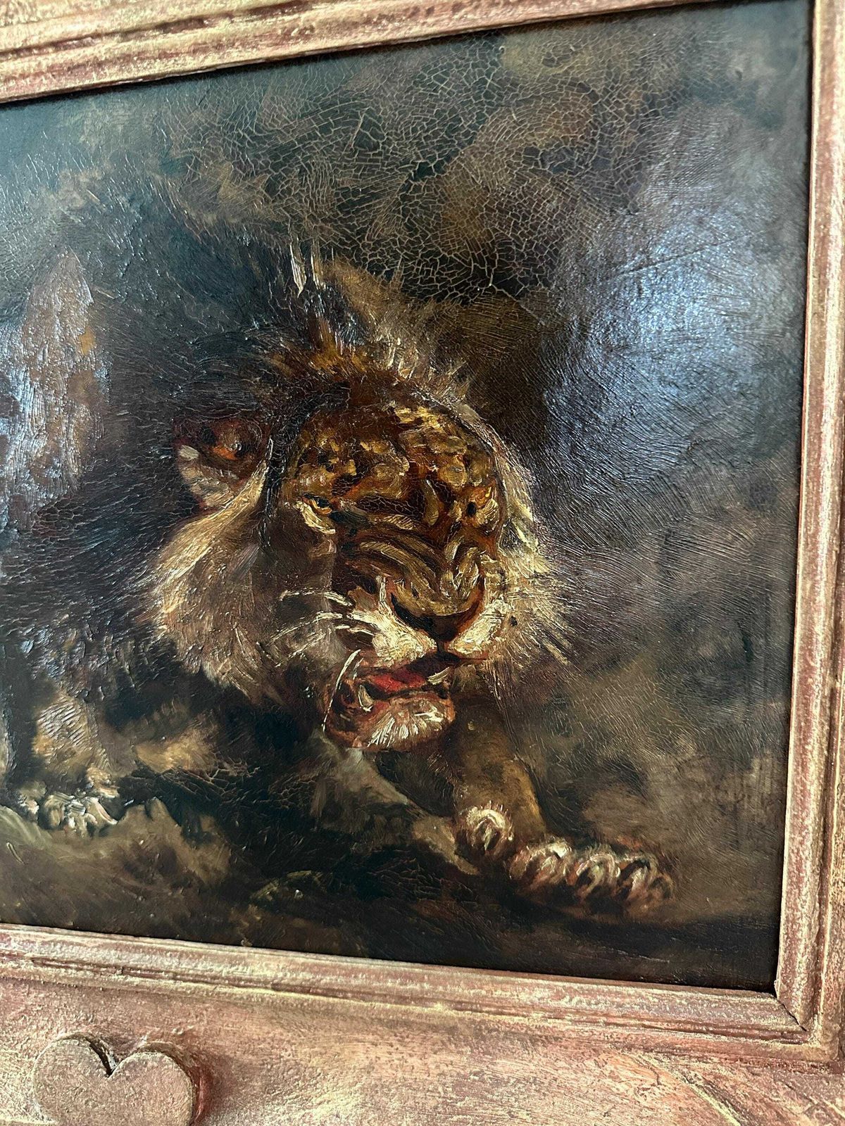 Art Deco Lion Painting Oil On Cardboard Gift For Her/ Him photo Art