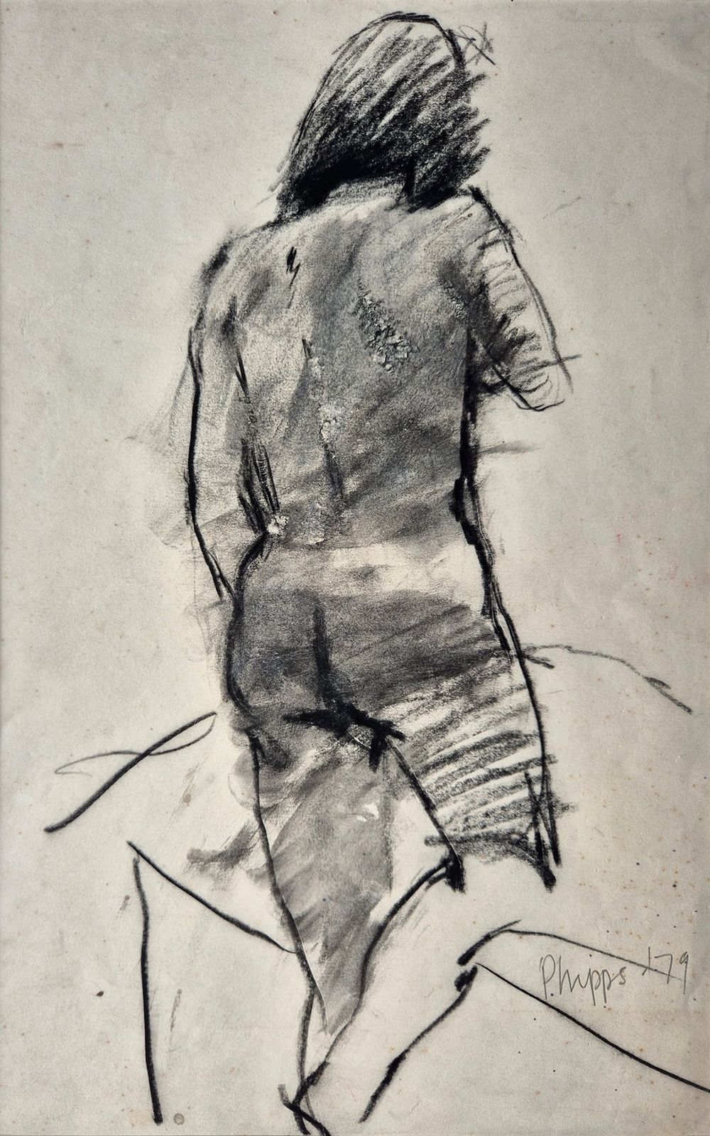 Rose Hilton – Female Nude From Behind (Framed Drawing) Modern British Art