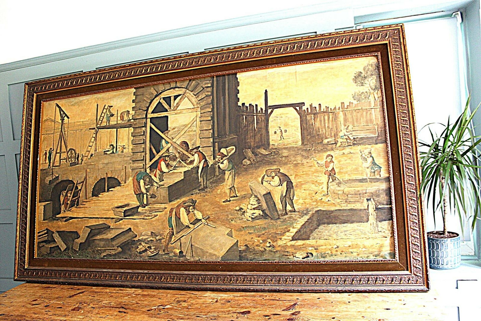 Abbé Prévost The Stonemasons At Work Oil On Paper photo for sale