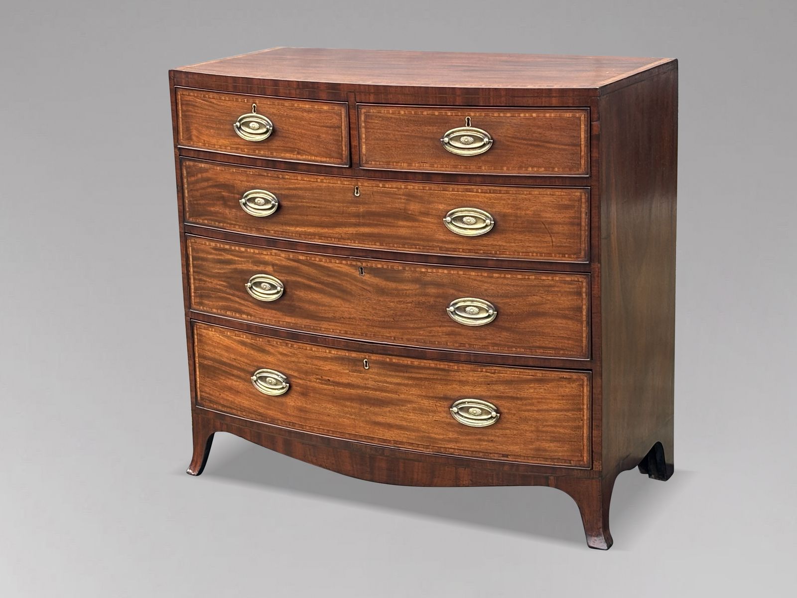2350.0 19th Century Bow Front Mahogany Inlay Chest Of Drawers photo