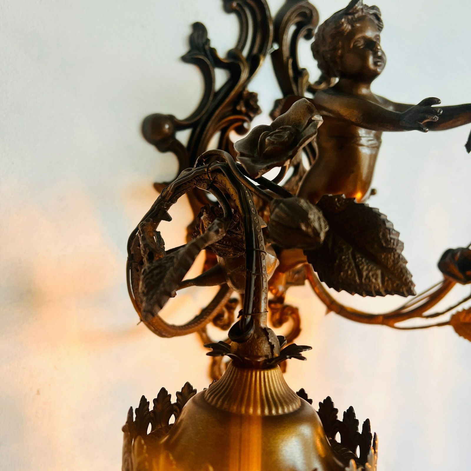 photo furniture Unique French Cherub/Putti Wall Sconce 2 Arms, Crystals Lampshade, Pendant Light, Home Lighting, Hanging Lamp, Interior Design