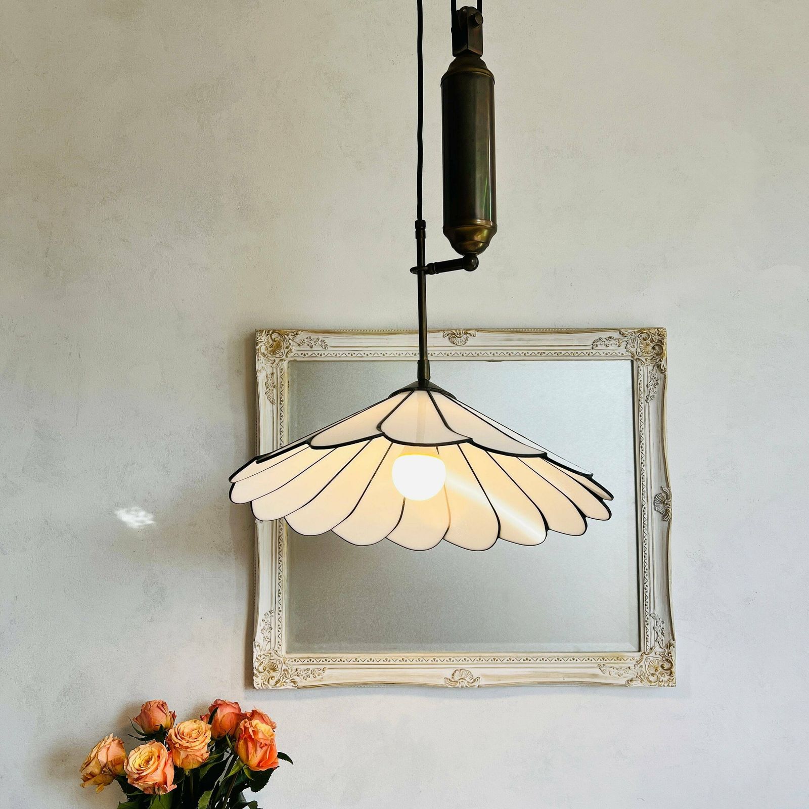 Hanglamp Met Trekpendel, Ca. Jaren 1970, Hanglamp Met Plexiglas, Art Deco Stijl