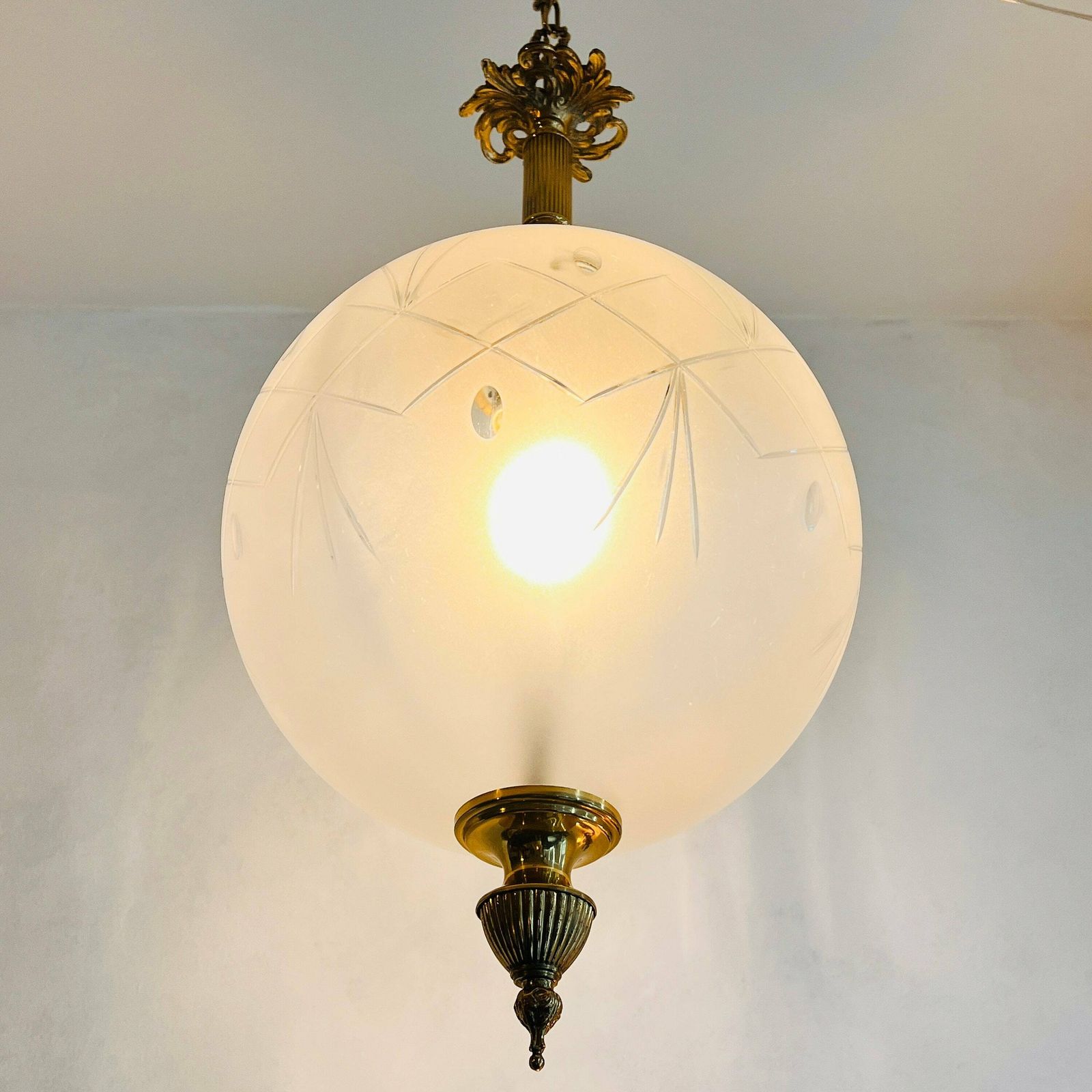 Pair Of Spheres Art Nouveau Frosted Glass Ceiling Lights Lamps, Lantern Style Hanging Lamps photo Lighting