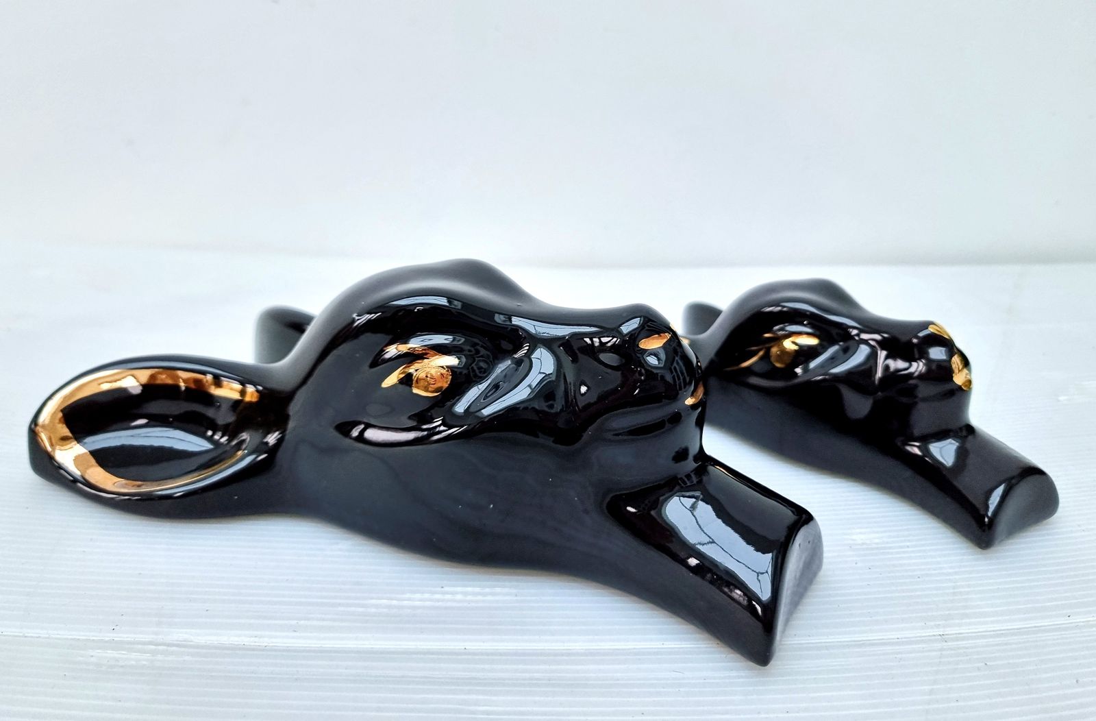 Pair Of Deers Head Wall Vase Pocket Sconces Black Gold Modernist / Mid Century photo furniture
