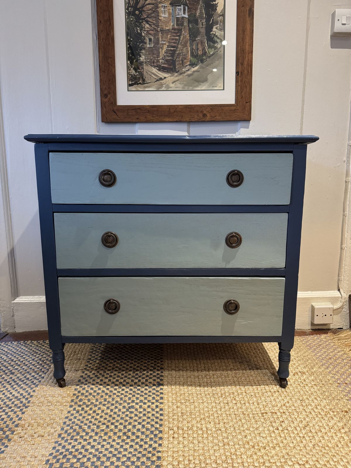 Three Drawer Chest Painted In Farrow & Ball Blues