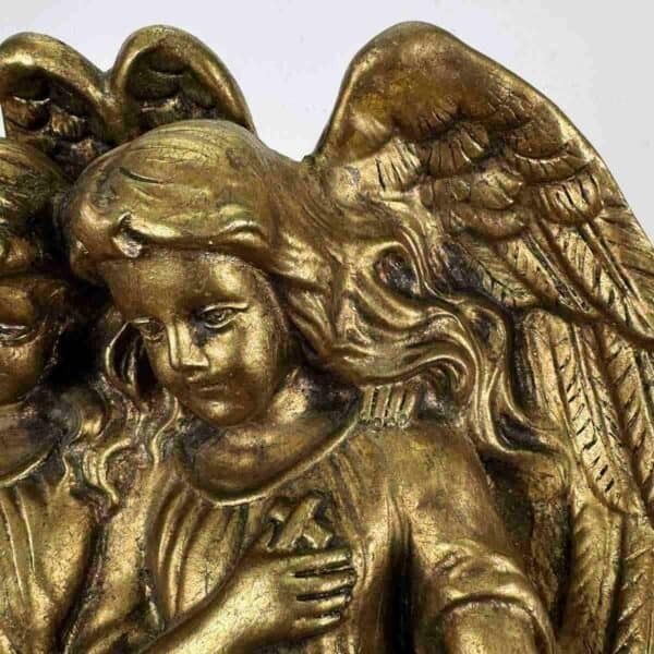 Golden Wooden Wall Holy Water Stoup Sculpture With Angels photo furniture