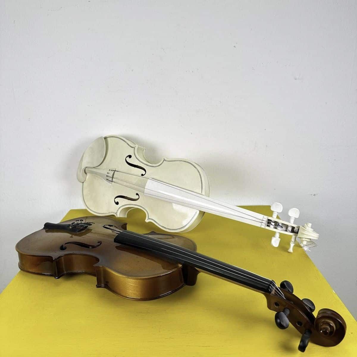Pair Of Ornamental Wooden Violins