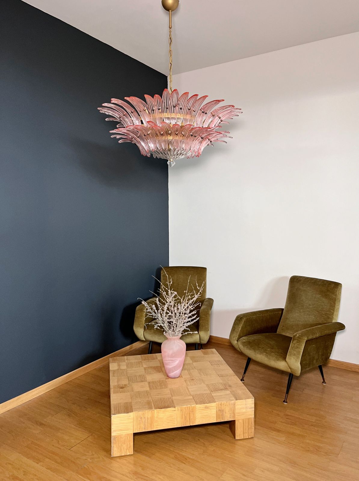 Murano Chandelier Original Palmette, Two Levels, 82 Pink Glasses photo furniture
