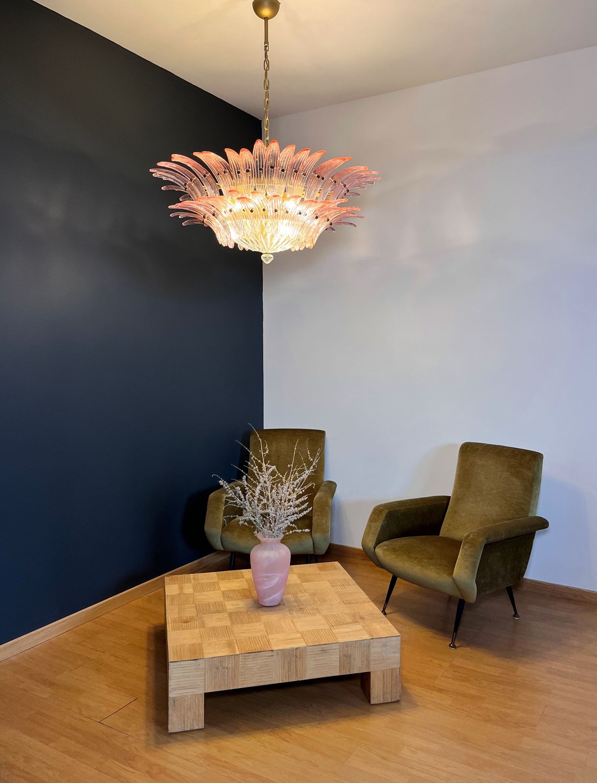 Murano Chandelier Original Palmette, Two Levels, 82 Pink Glasses photo buy