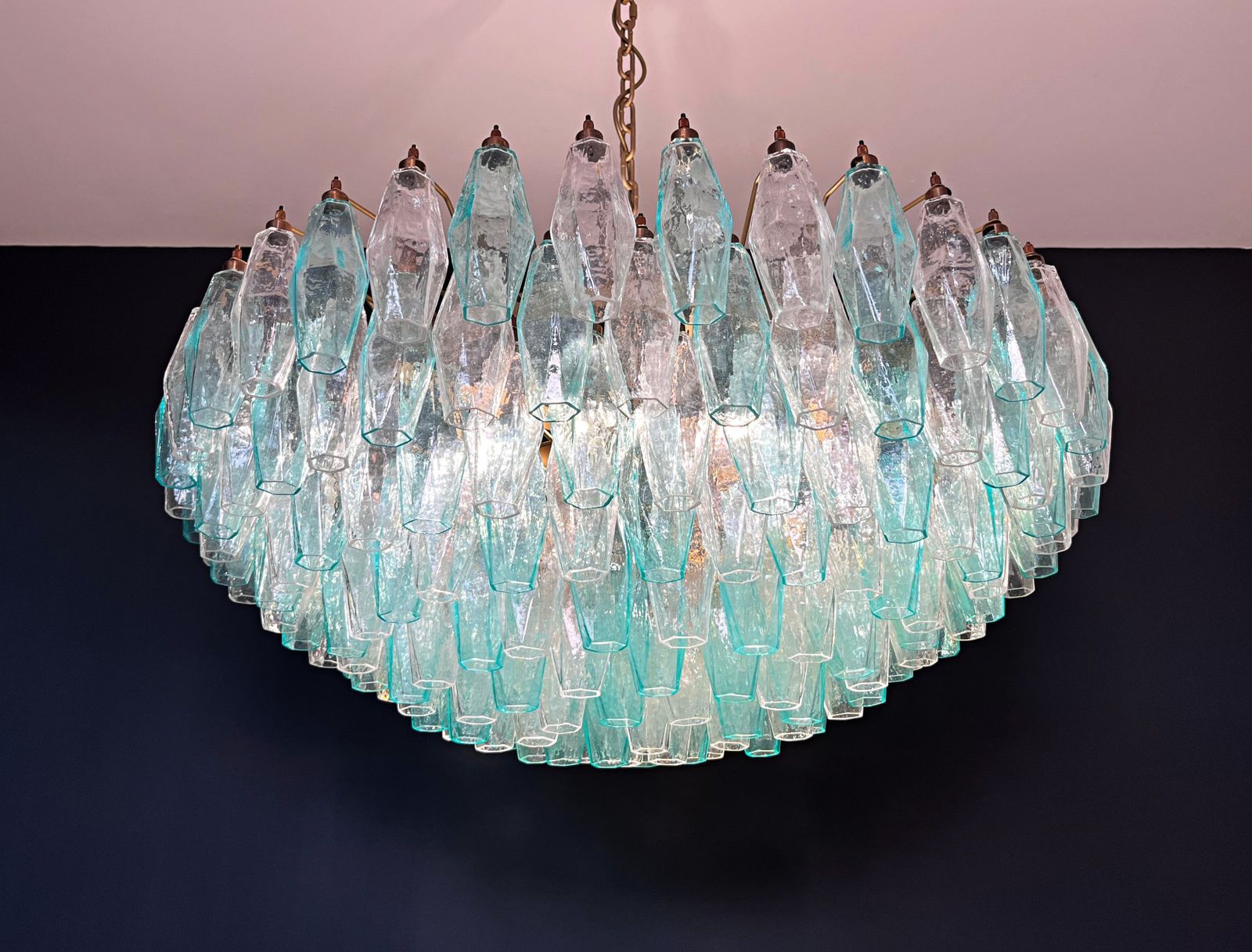 Turquoise & Clear Poliedri Murano Glass Chandelier photo vinterior