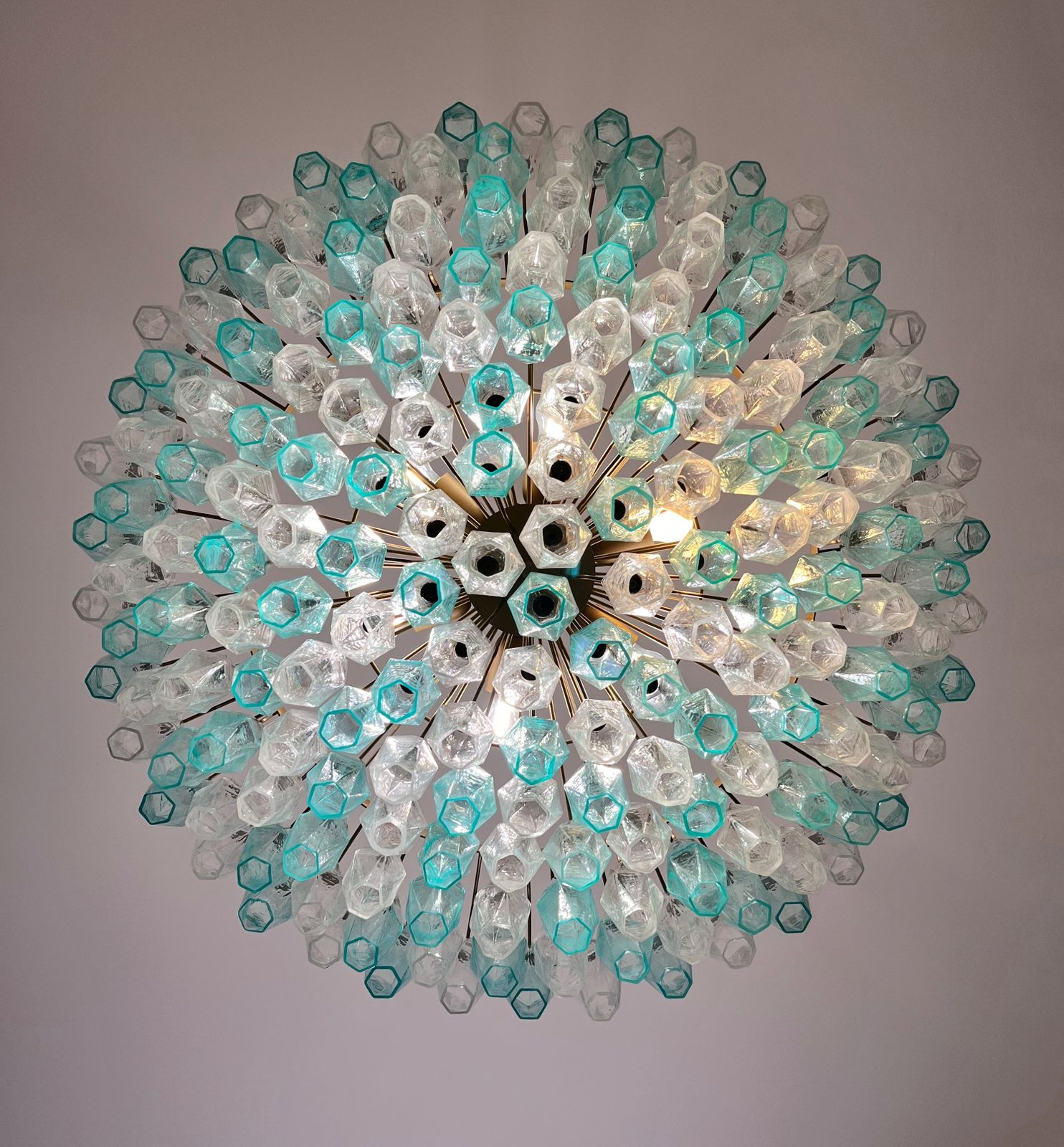 3395.0 Turquoise & Clear Poliedri Murano Glass Chandelier photo