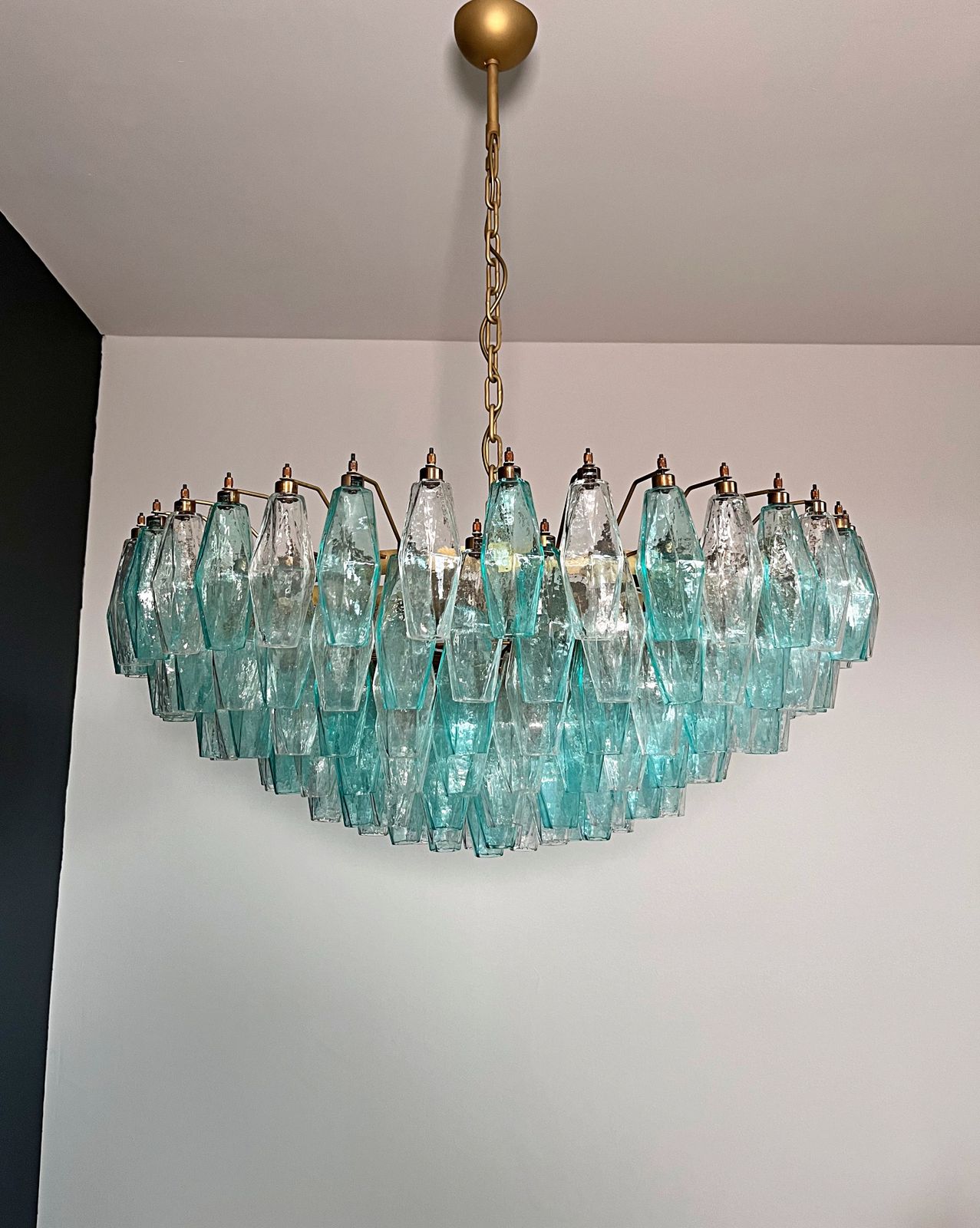 photo vinterior Turquoise & Clear Poliedri Murano Glass Chandelier