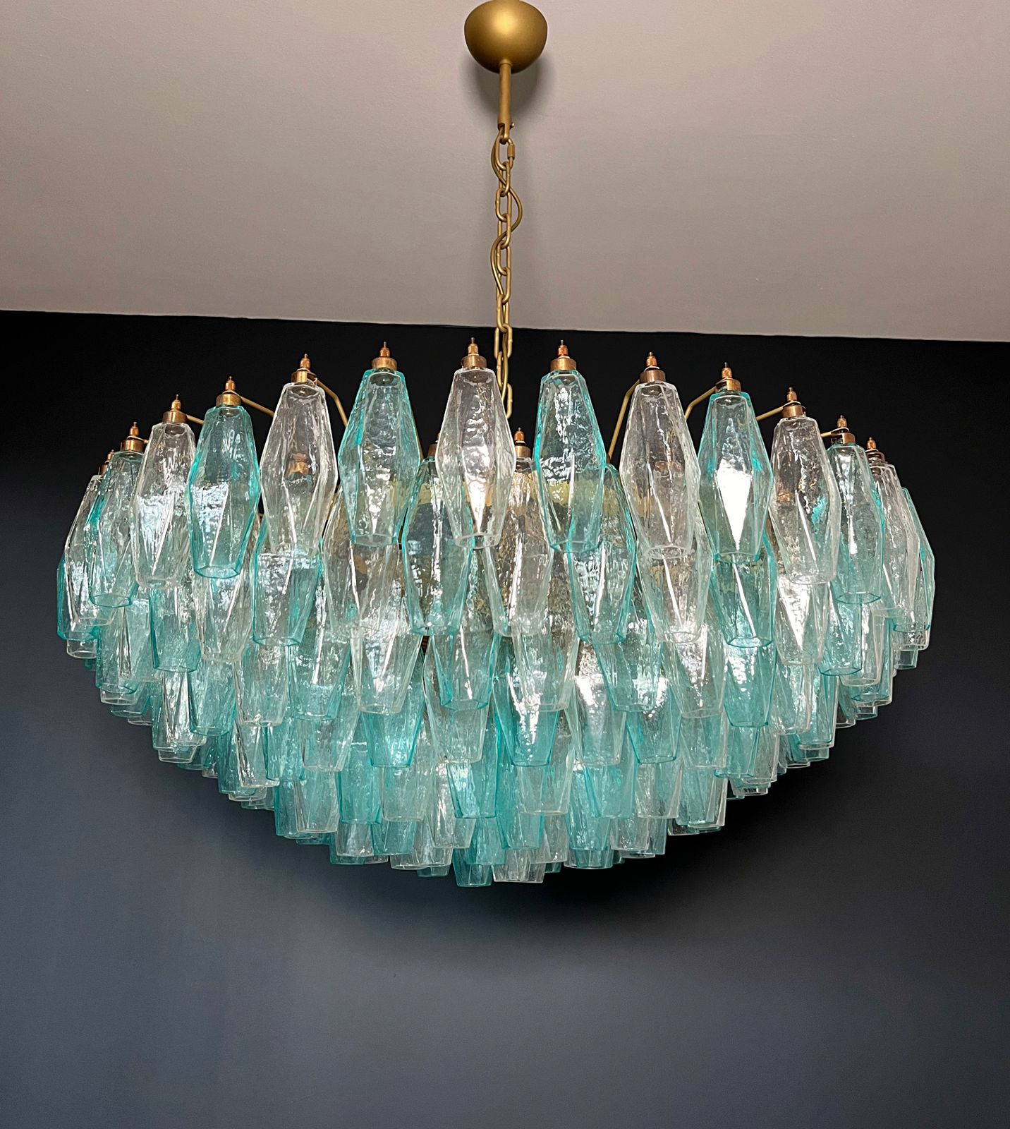 photo vintage Turquoise & Clear Poliedri Murano Glass Chandelier